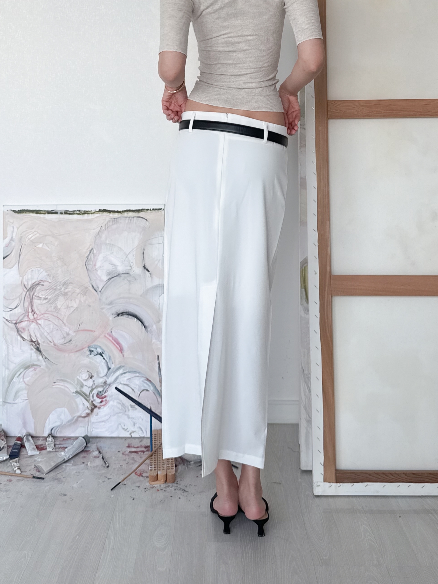 Low-Rise Tailored Maxi Skirt_White