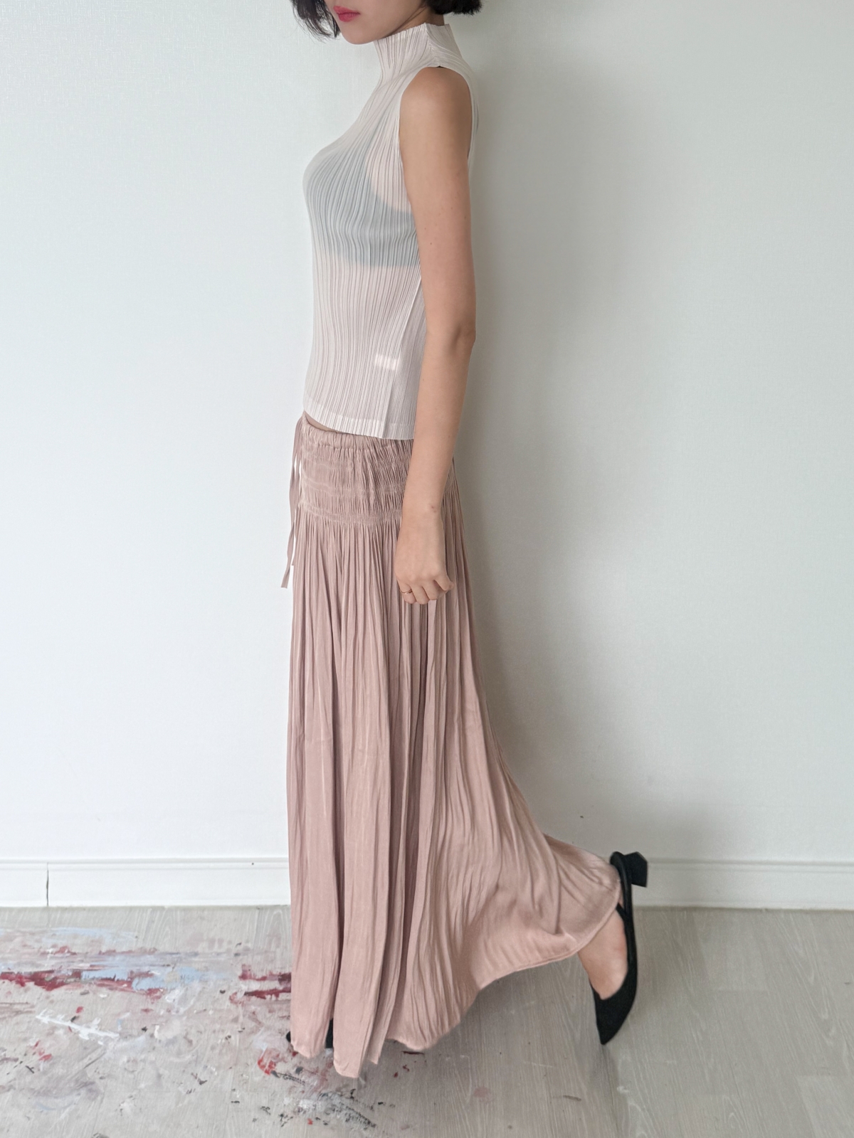 Étoile Wrinkle Maxi Skirt_Beige Pink