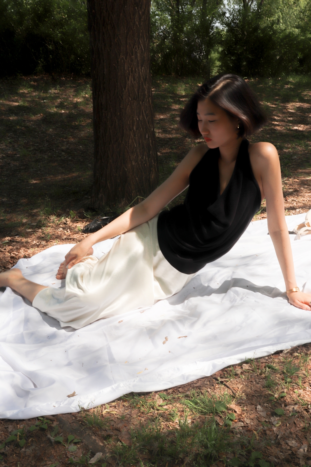 Fluid Satin Maxi Skirt_Ivory