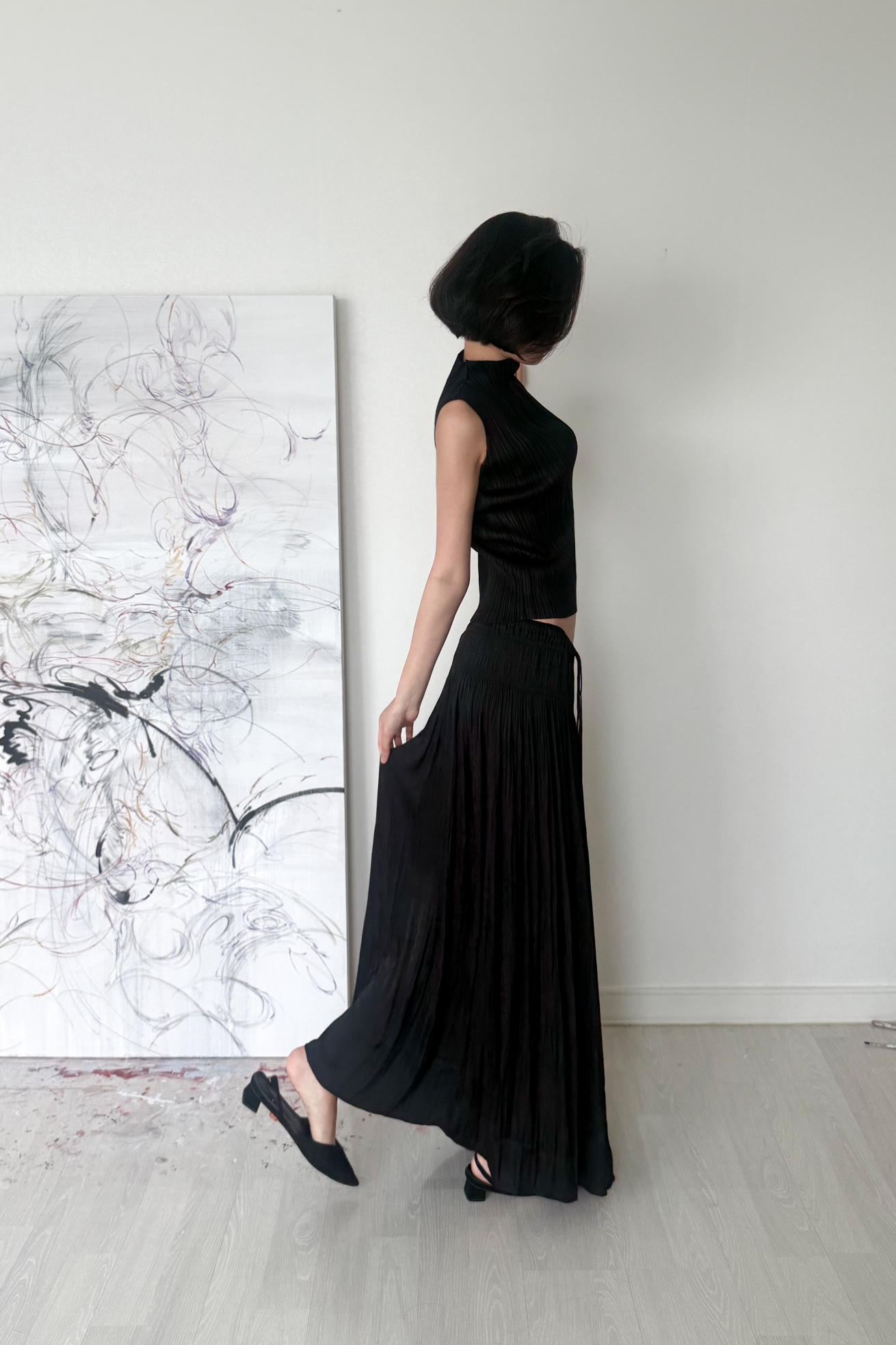 Étoile Wrinkle Maxi Skirt_Black