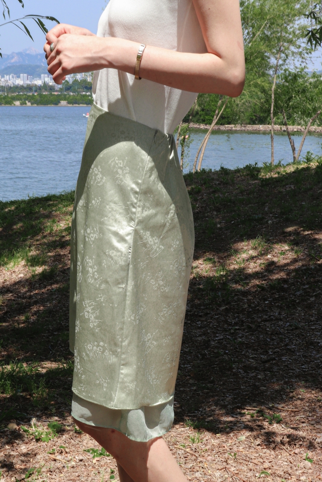Jardin Layered Satin Skirt_Mint Green