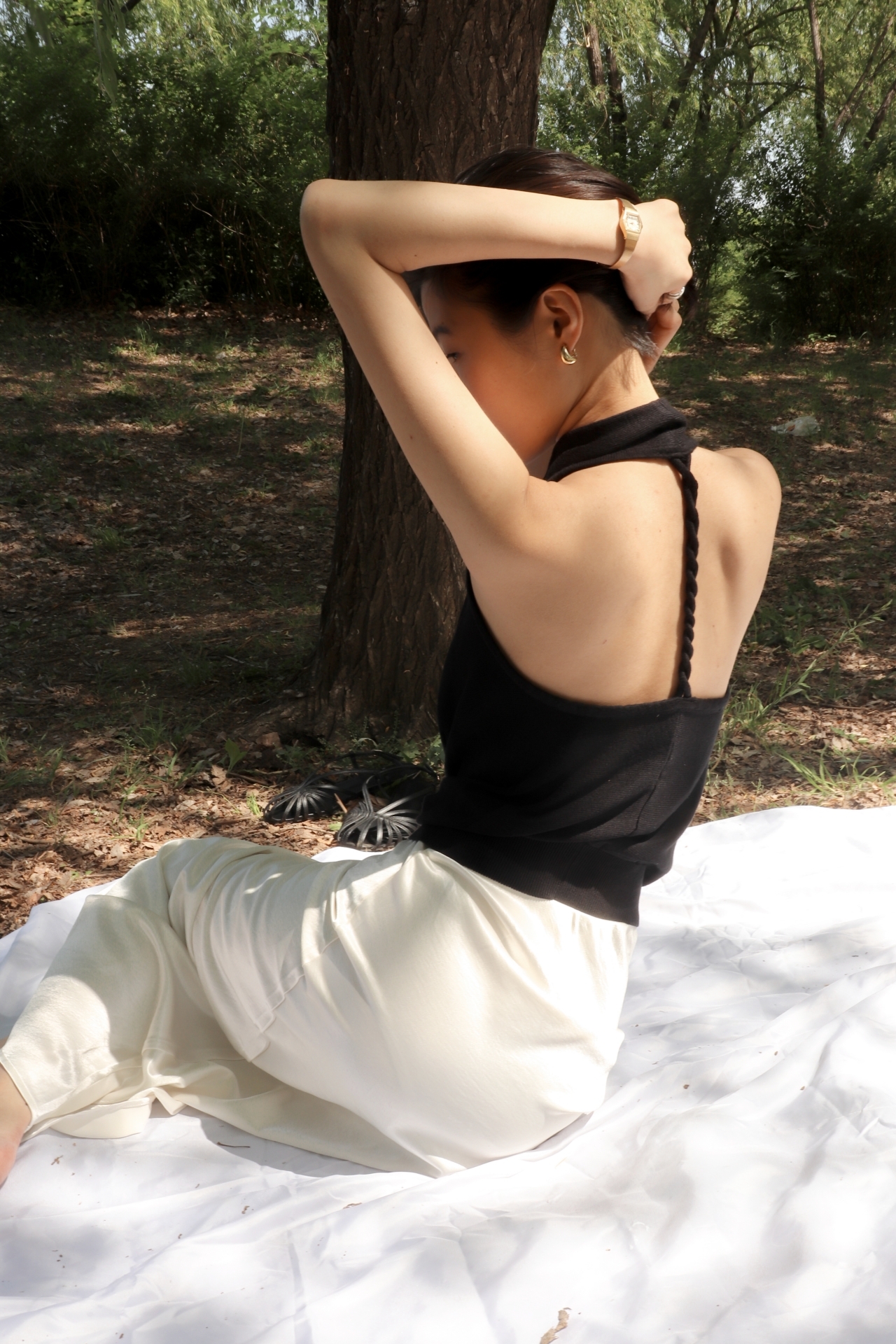 Twisted Halter Knit Top_Black