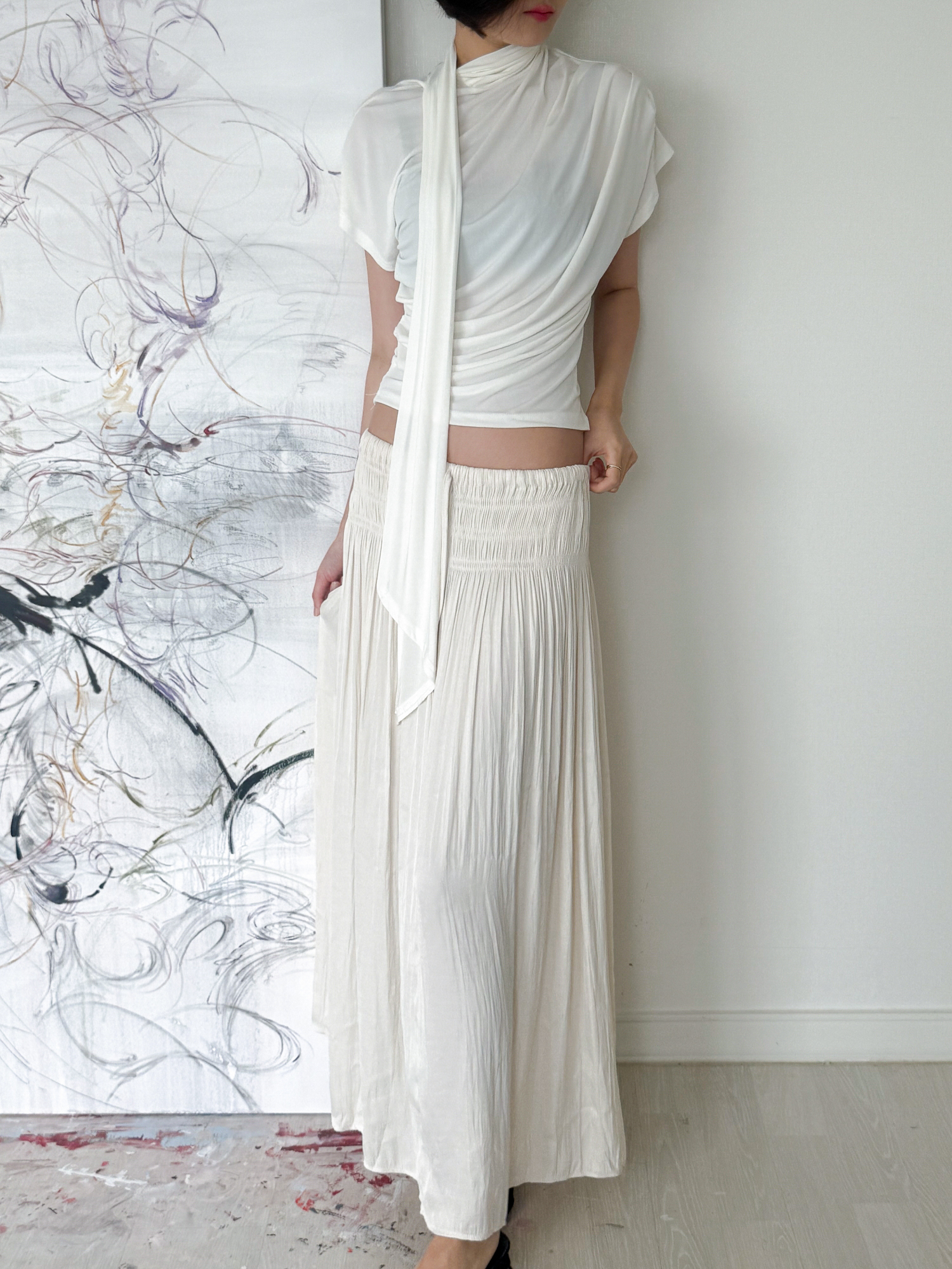 Étoile Wrinkle Maxi Skirt_Ivory