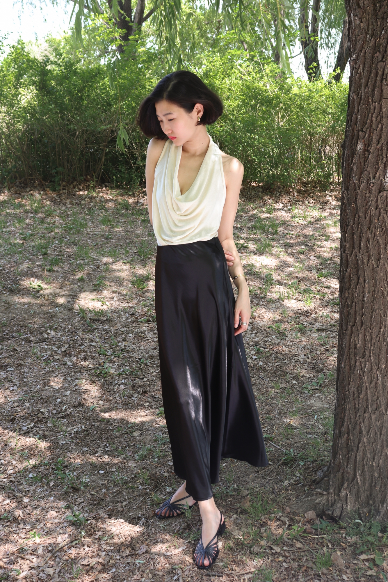 Fluid Satin Maxi Skirt_Ivory