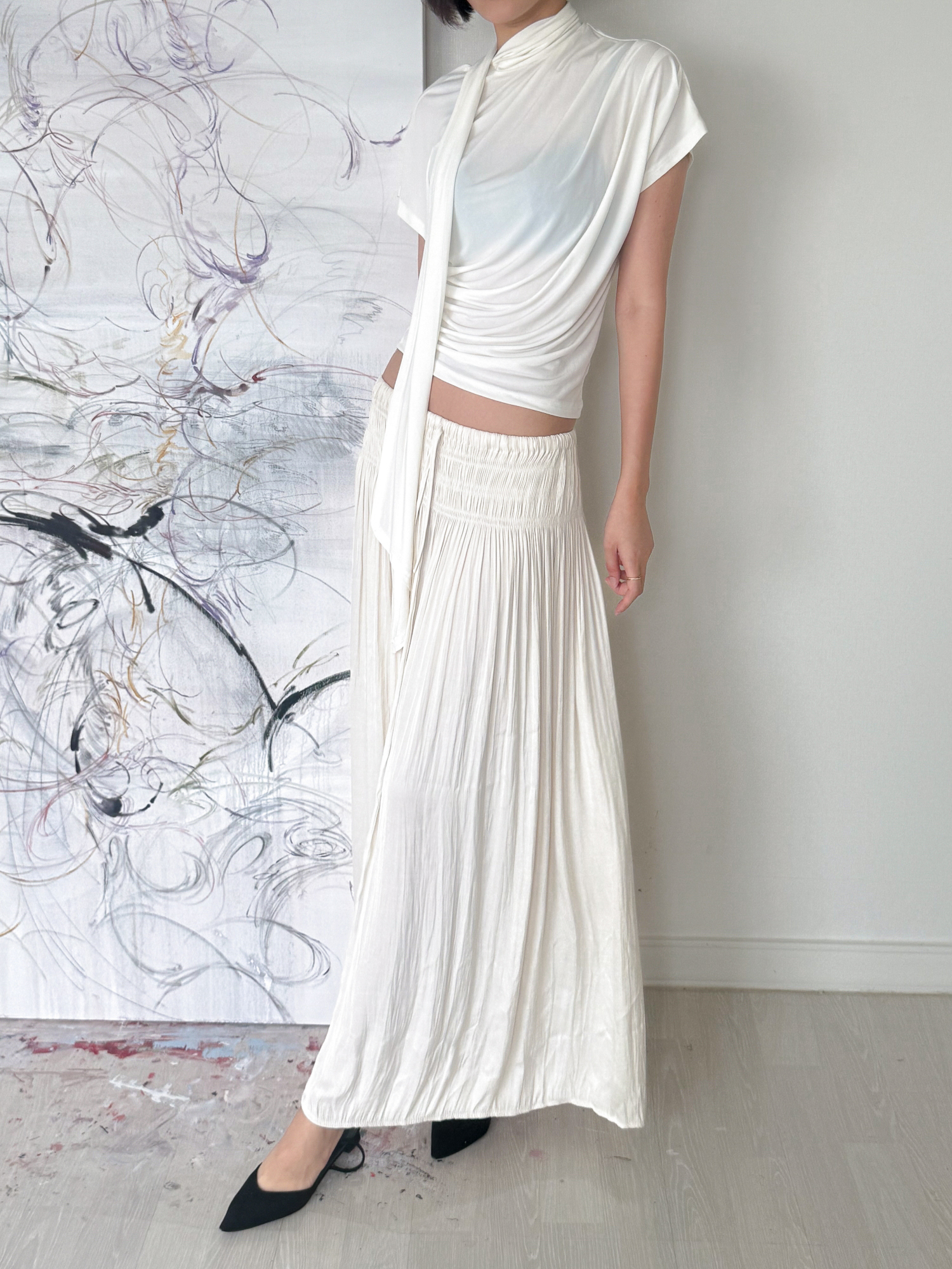 Étoile Wrinkle Maxi Skirt_Ivory