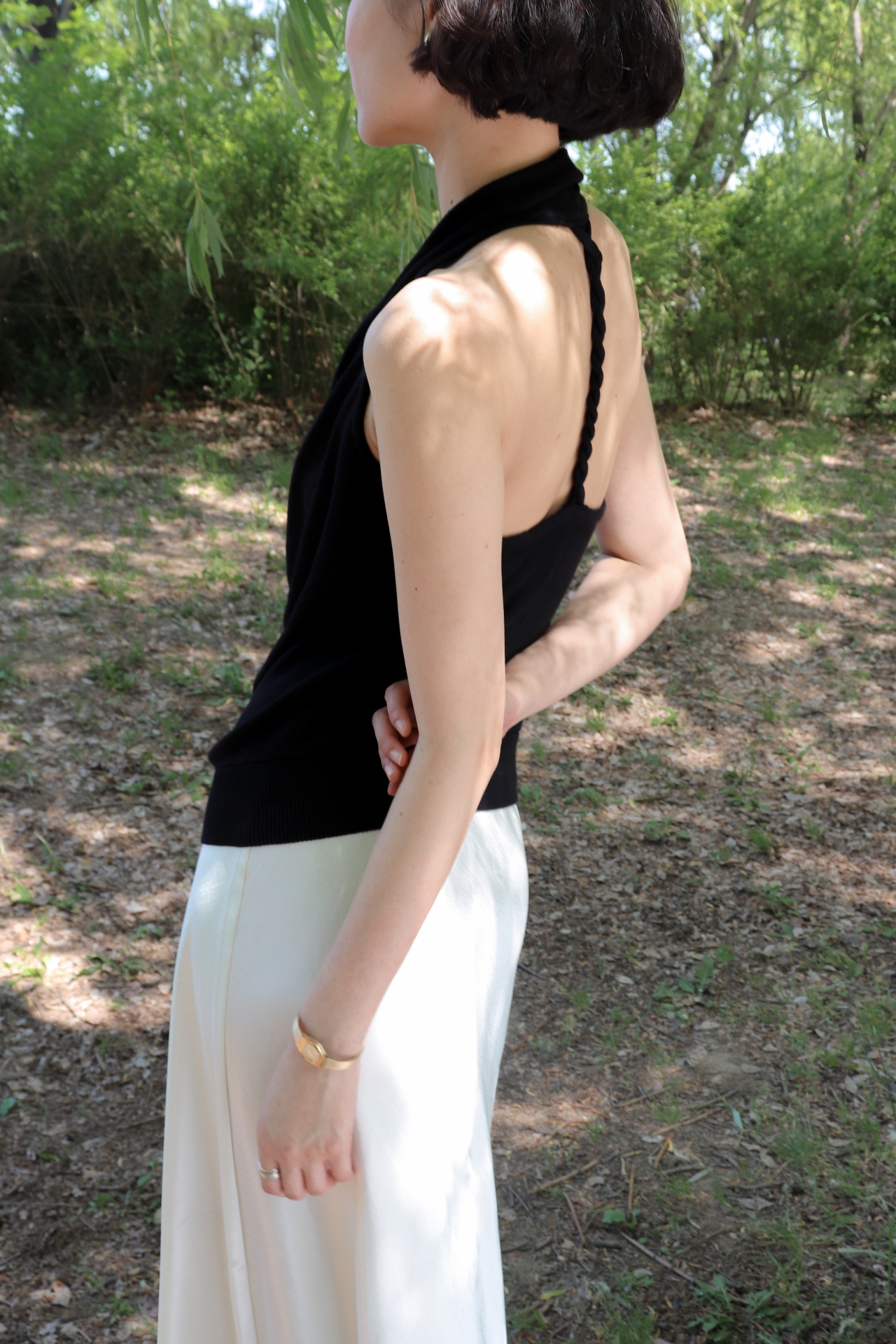 Twisted Halter Knit Top_Black
