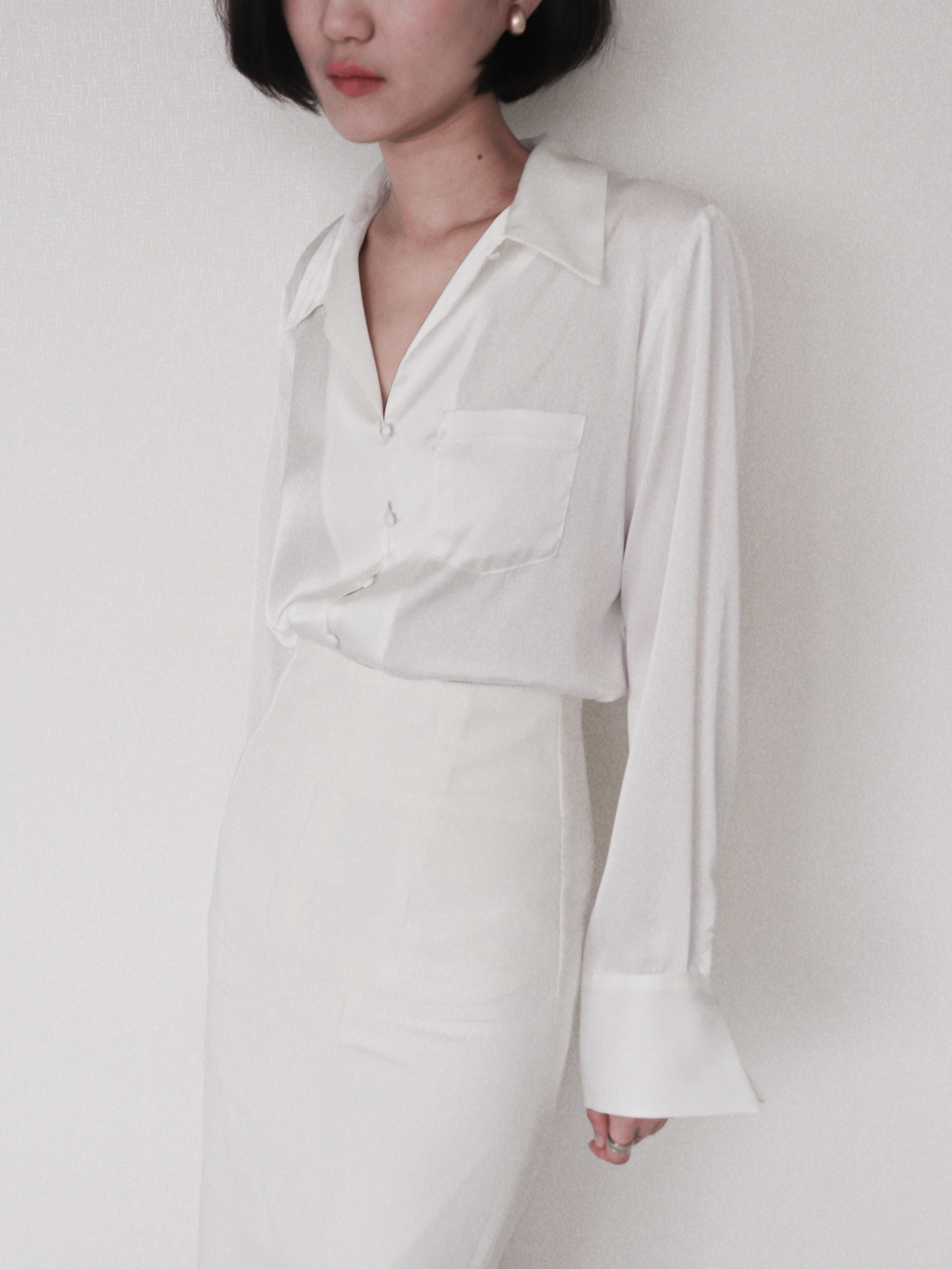 Silky Covered Button Blouse_Ivory
