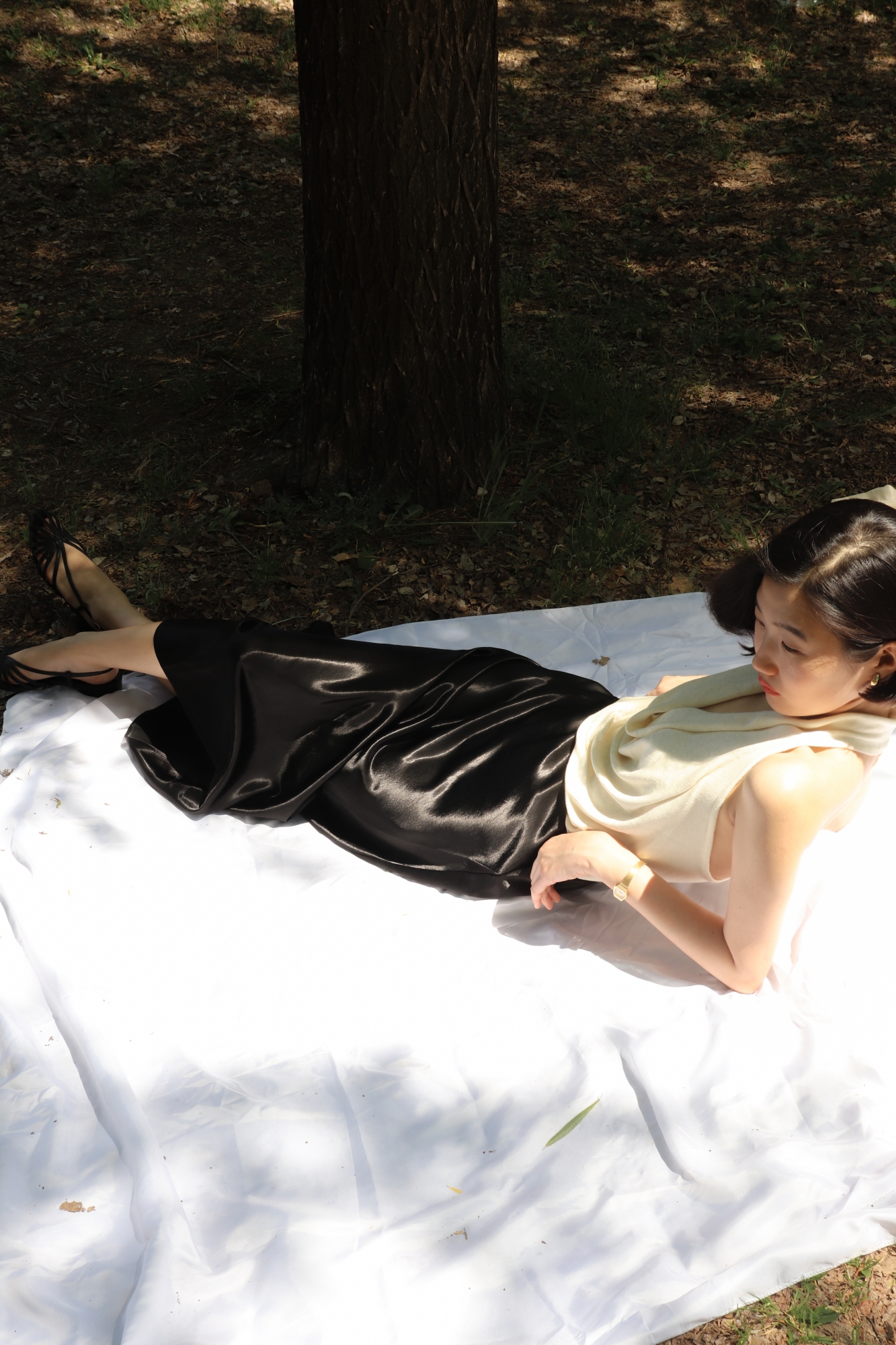 Fluid Satin Maxi Skirt_Black