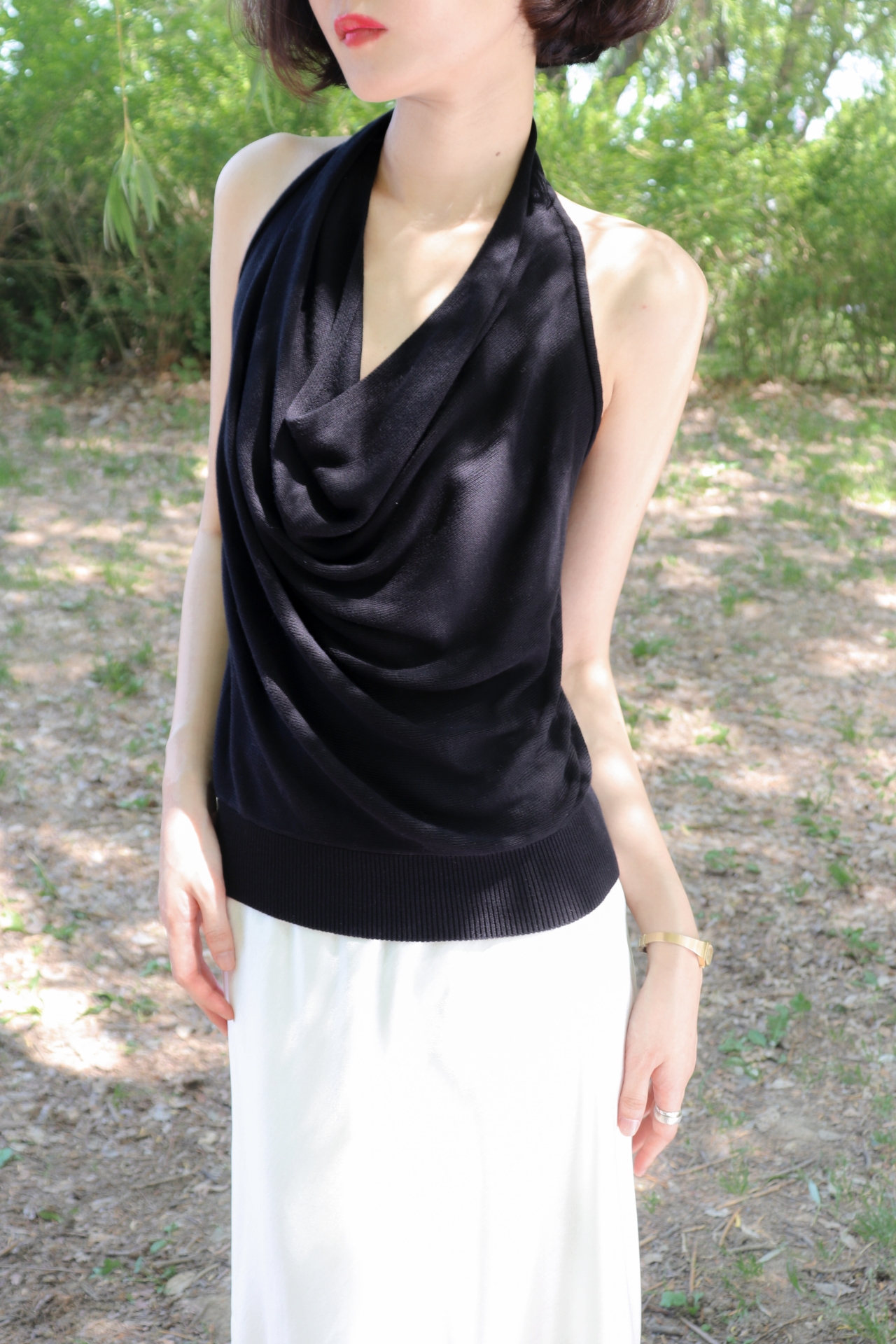 Twisted Halter Knit Top_Black