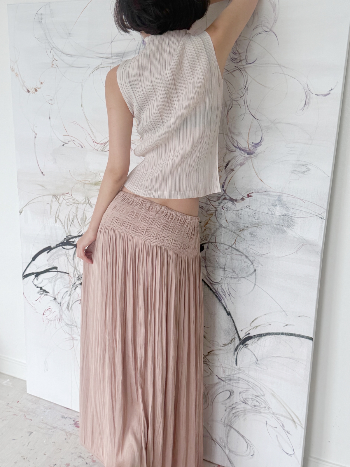 Étoile Wrinkle Maxi Skirt_Beige Pink