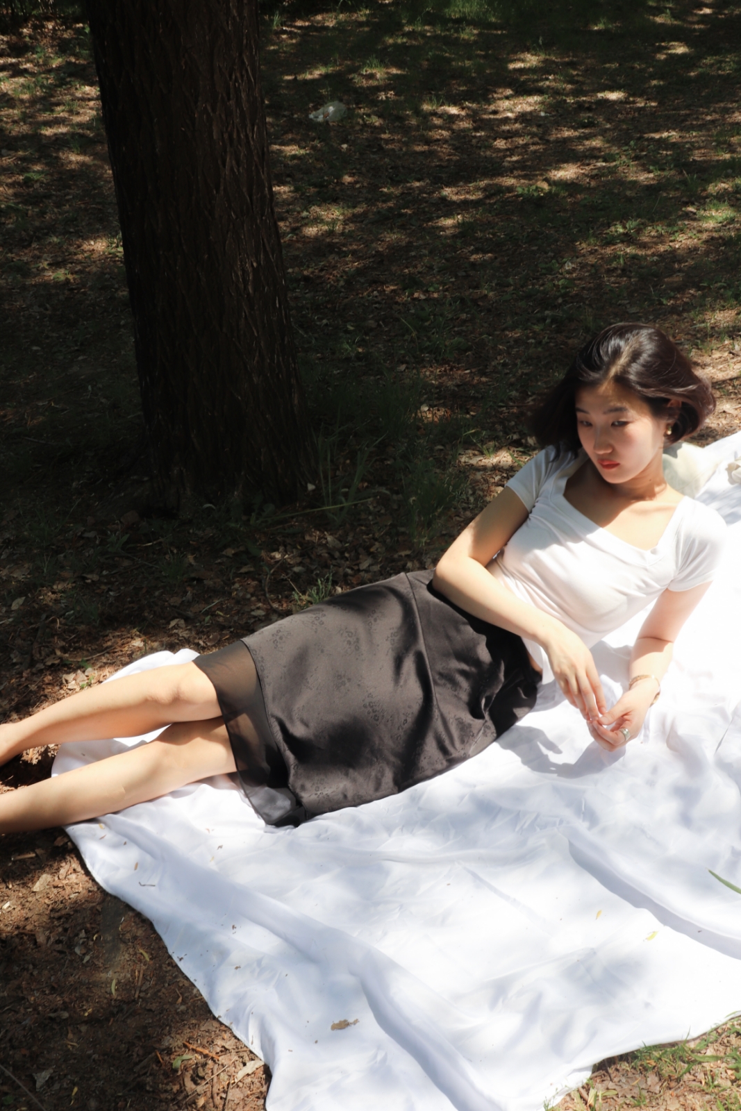 Jardin Layered Satin Skirt_Ivory