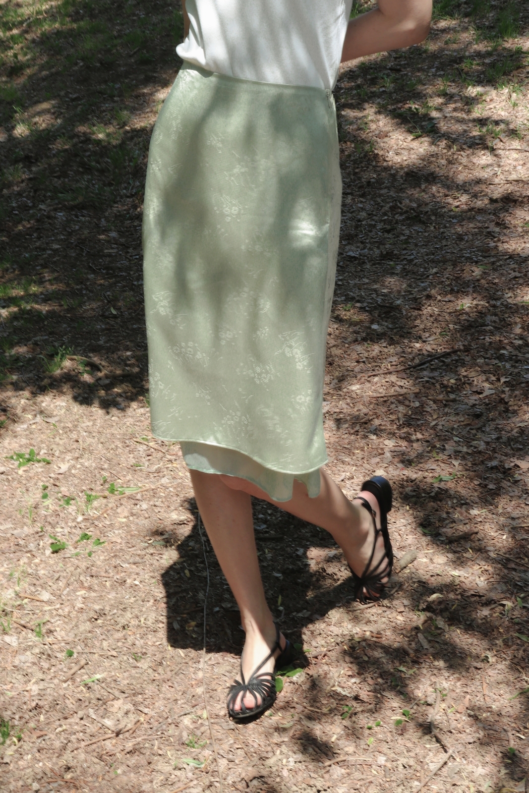 Jardin Layered Satin Skirt_Ivory