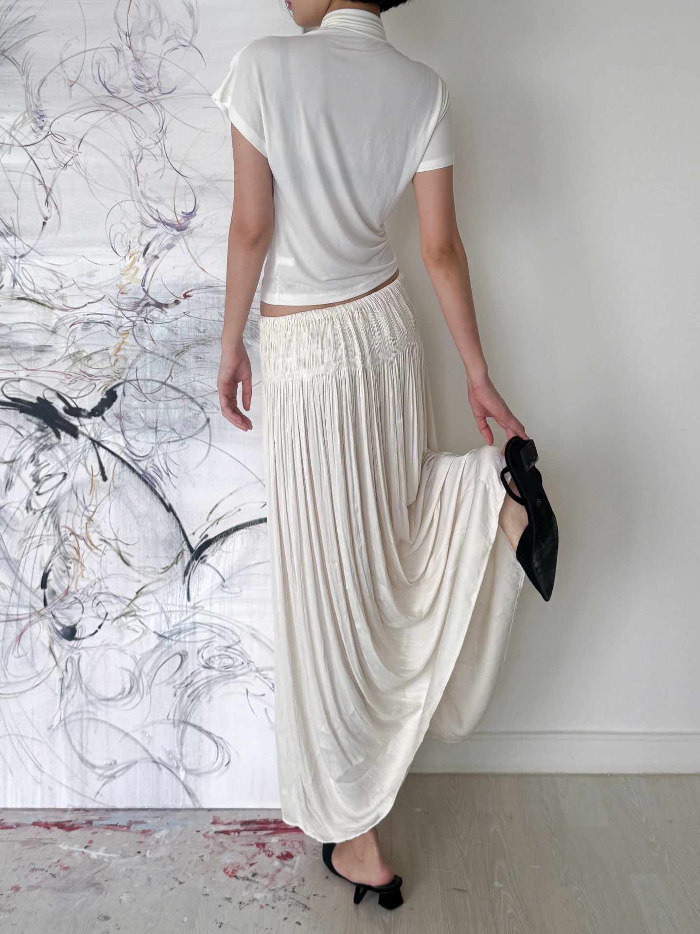 Étoile Wrinkle Maxi Skirt_Ivory