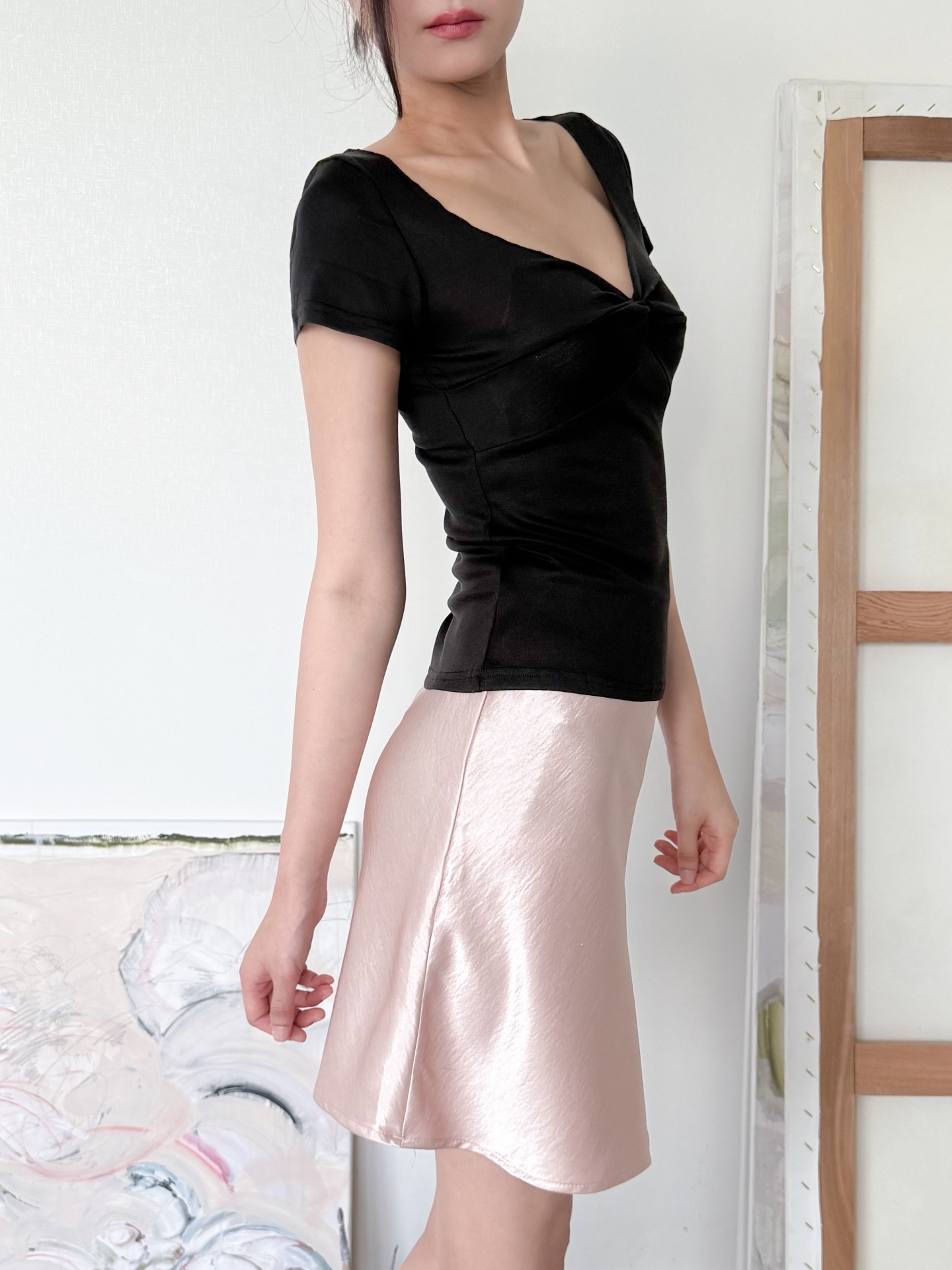 Lumière Satin Mini Skirt_Sky blue 복제
