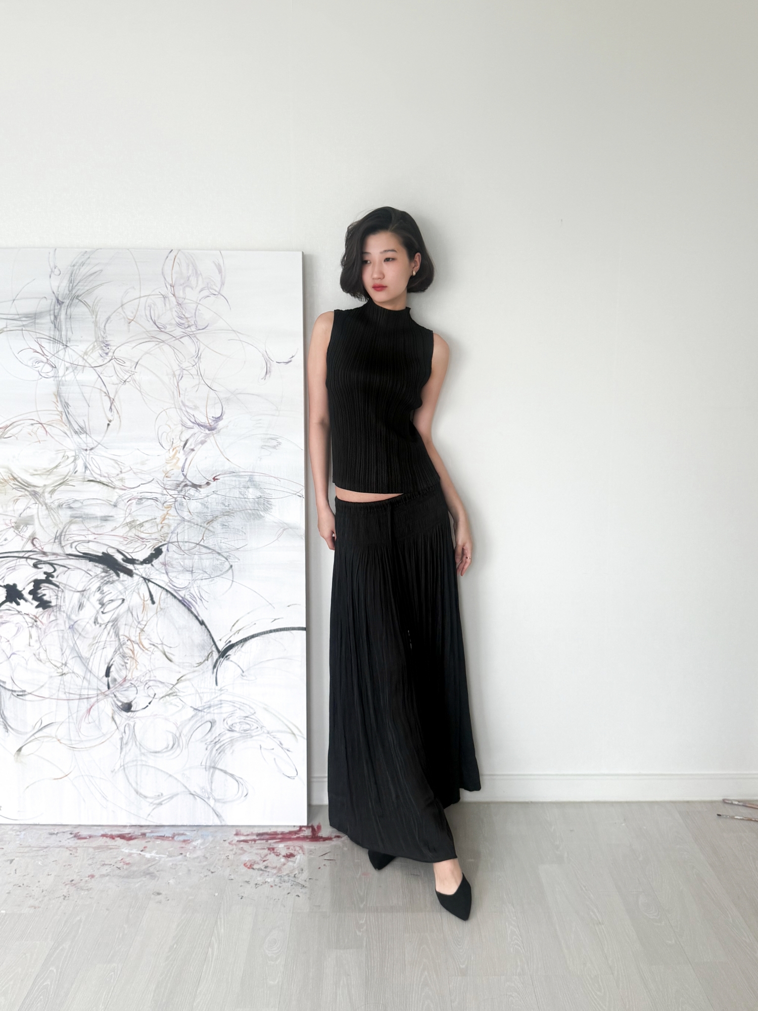 Étoile Wrinkle Maxi Skirt_Black