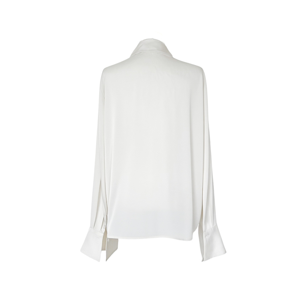 Scarf Collar Silky Blouse_Ivory