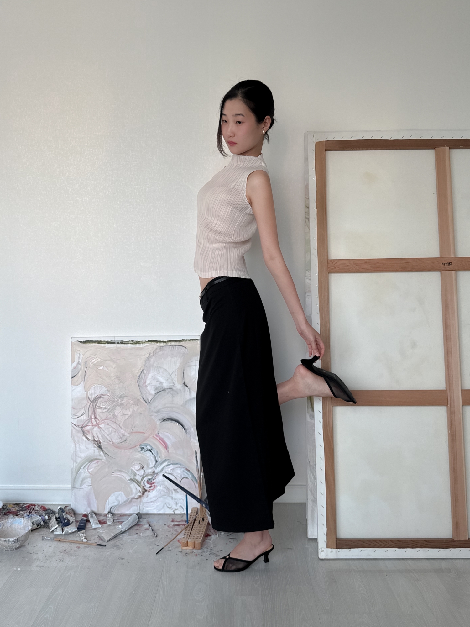 Low-Rise Tailored Maxi Skirt_Black