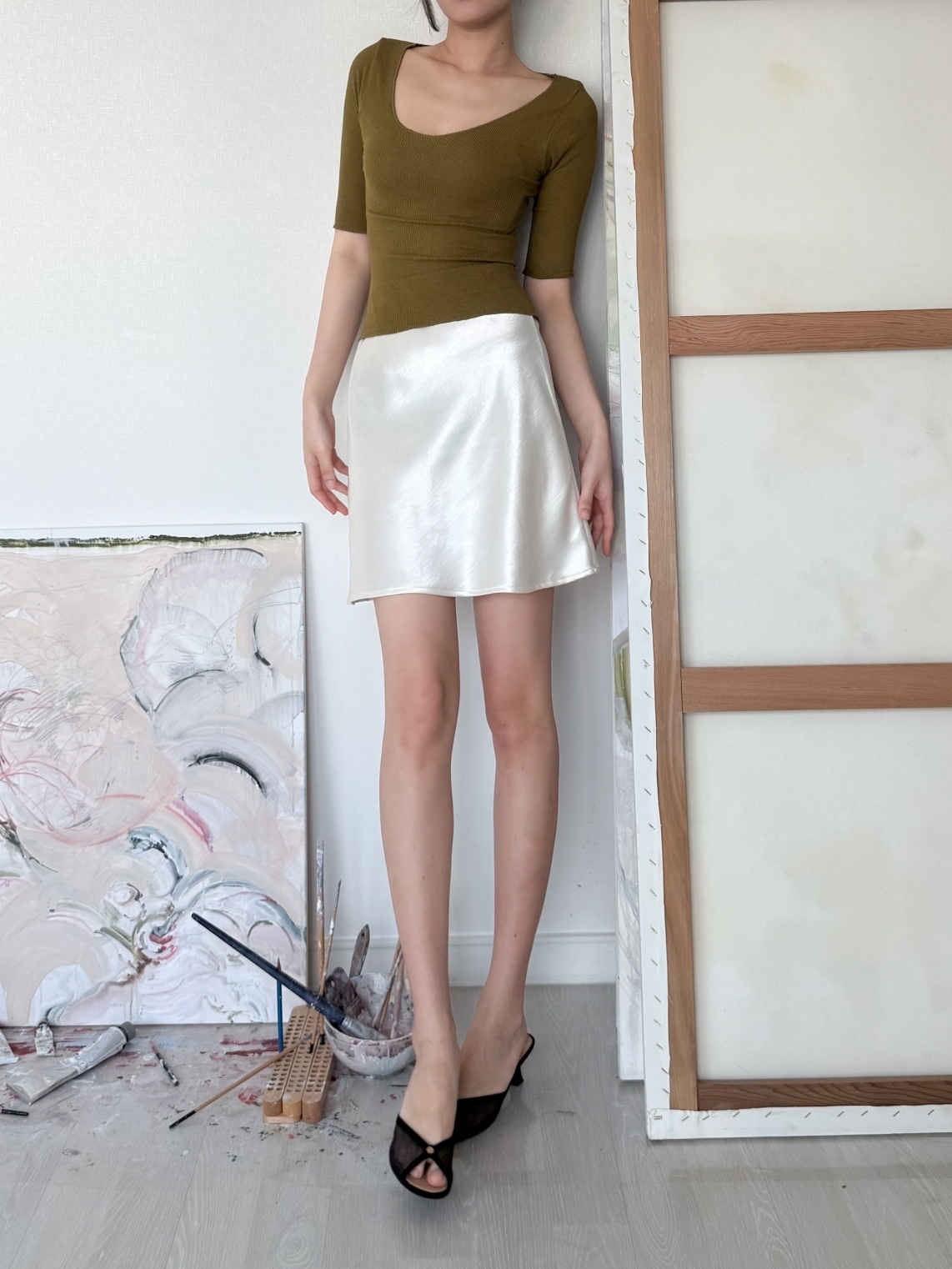 Contour Rib Half Sleeve Tee_Olive