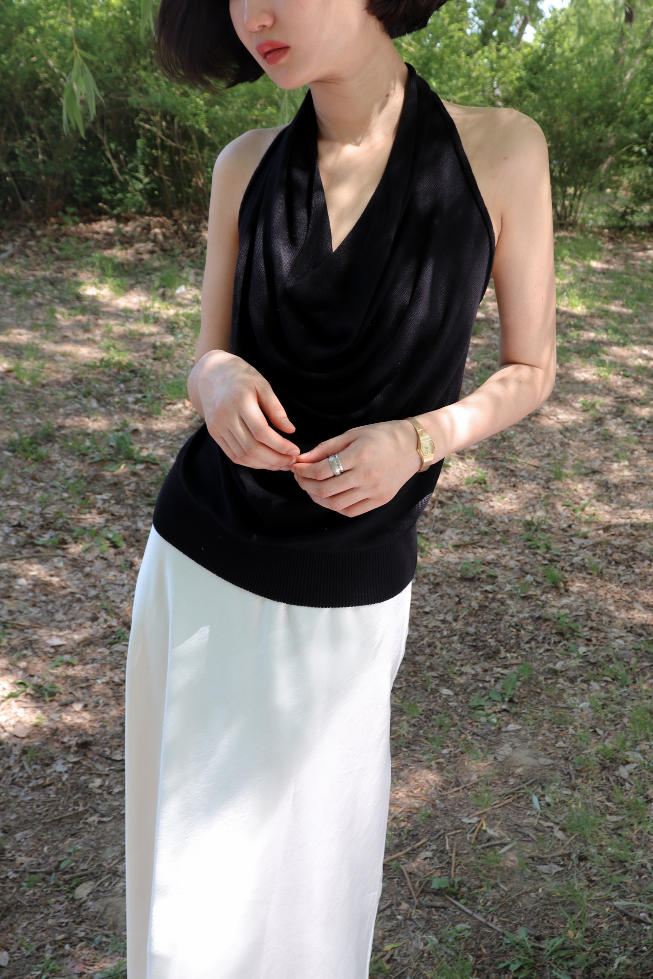 Twisted Halter Knit Top_Black
