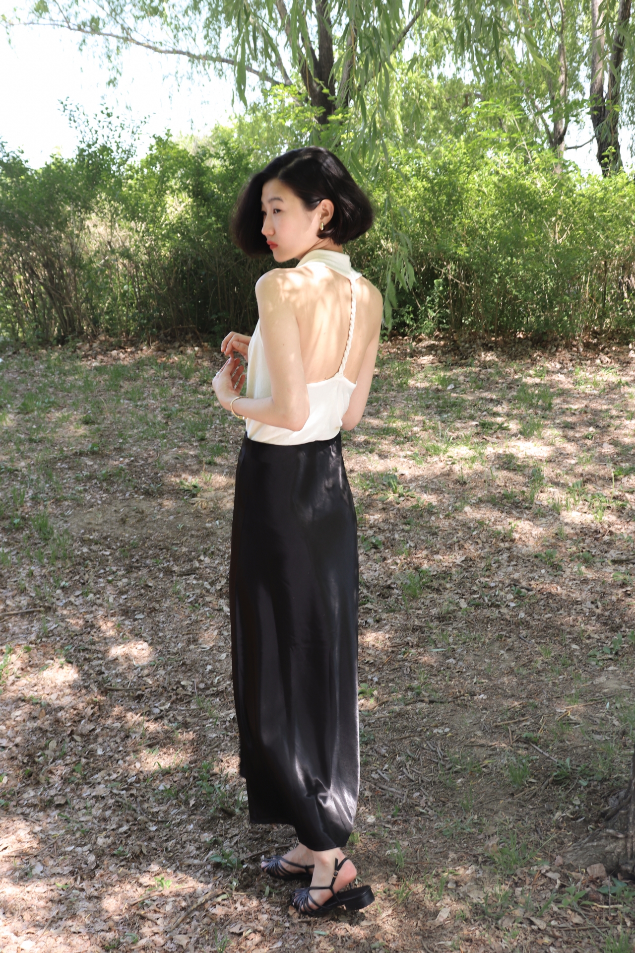 Fluid Satin Maxi Skirt_Ivory