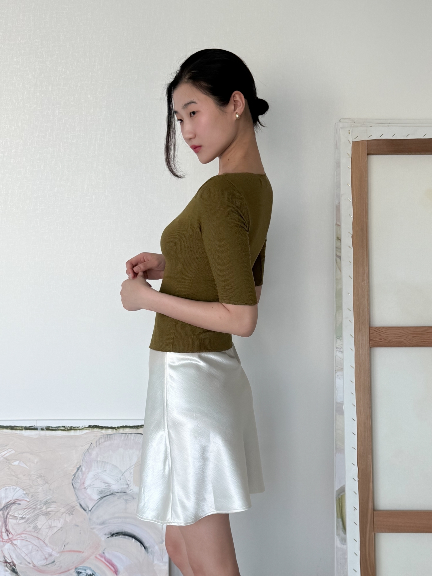 Contour Rib Half Sleeve Tee_Olive