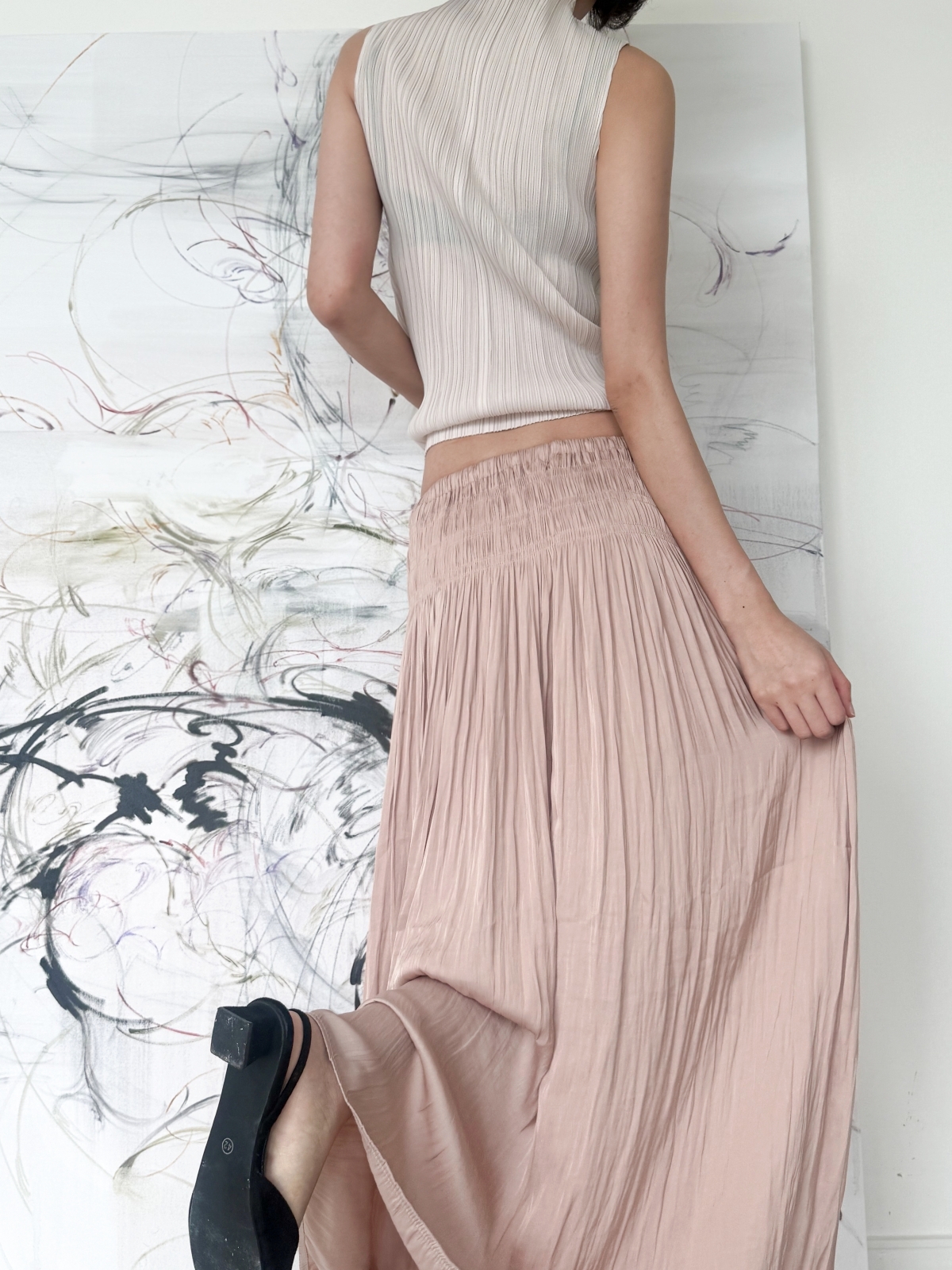 Étoile Wrinkle Maxi Skirt_Beige Pink