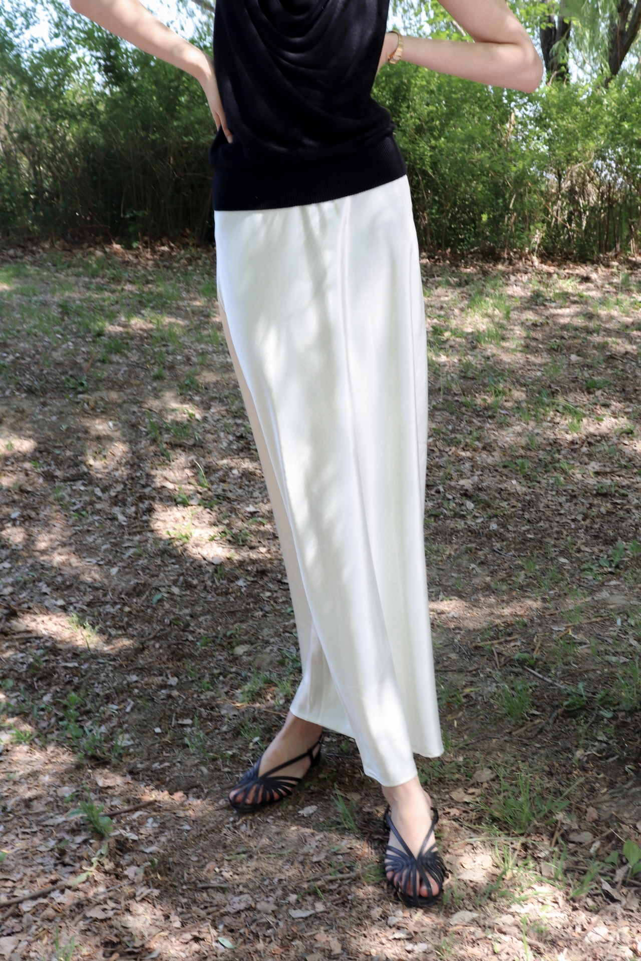 Fluid Satin Maxi Skirt_Ivory