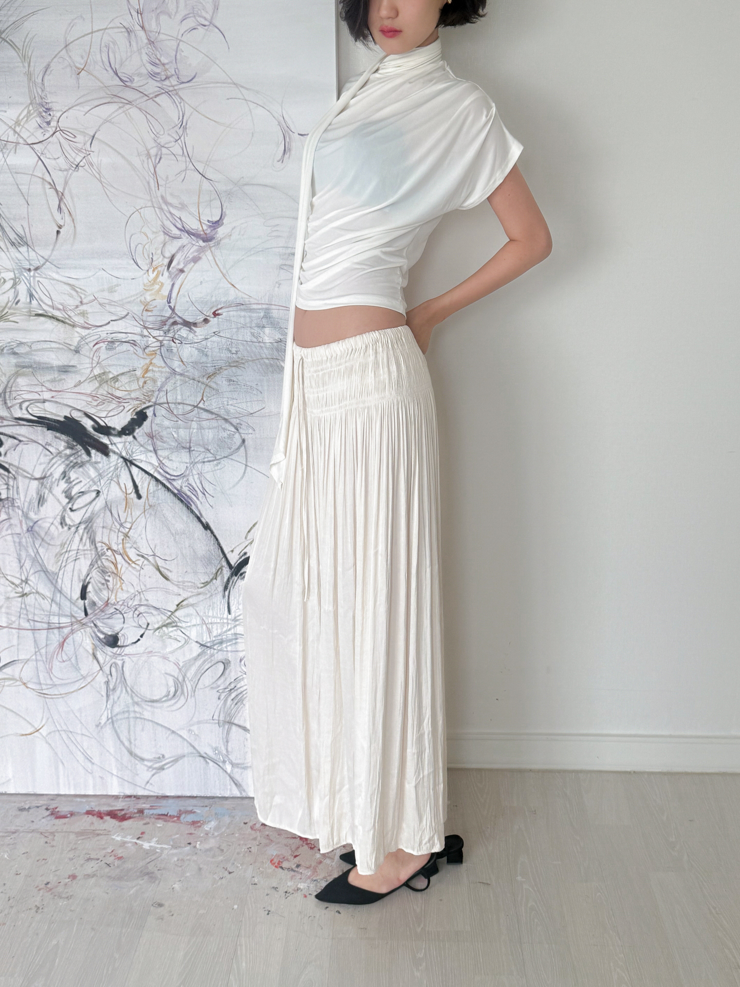 Étoile Wrinkle Maxi Skirt_Ivory
