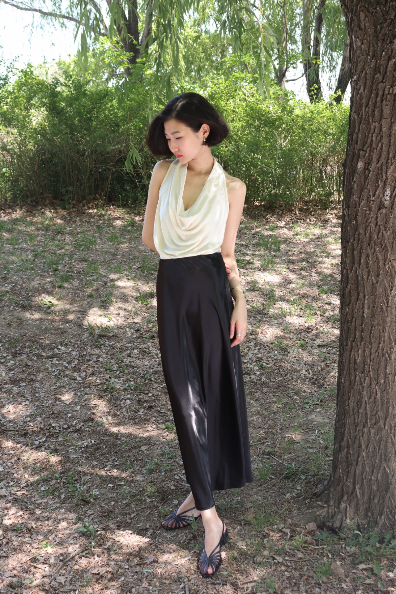 Fluid Satin Maxi Skirt_Black