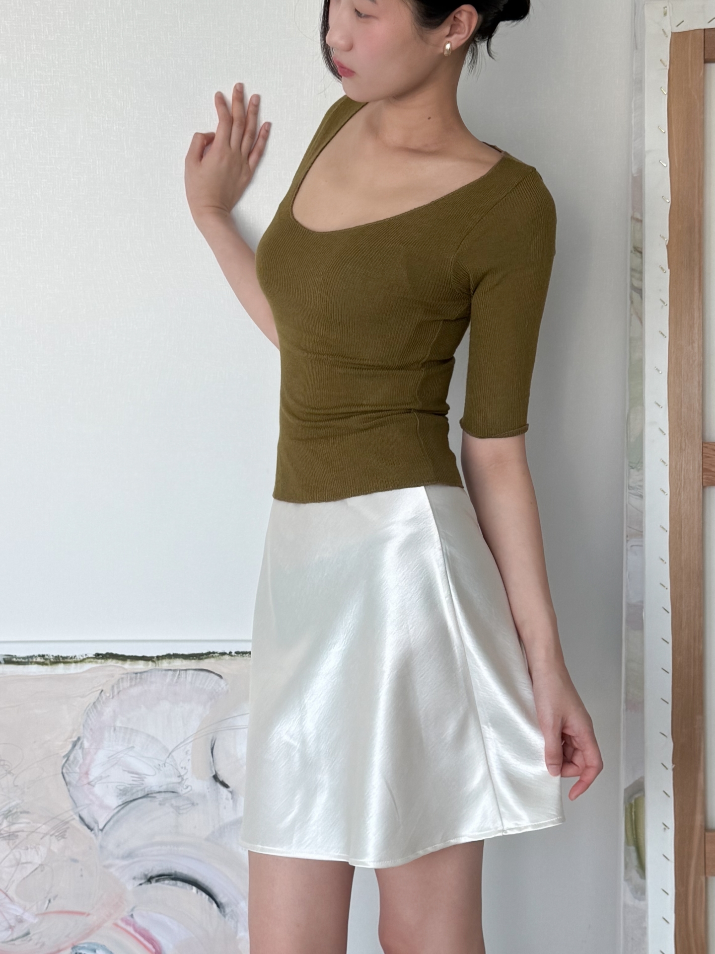 Lumière Satin Mini Skirt_Ivory