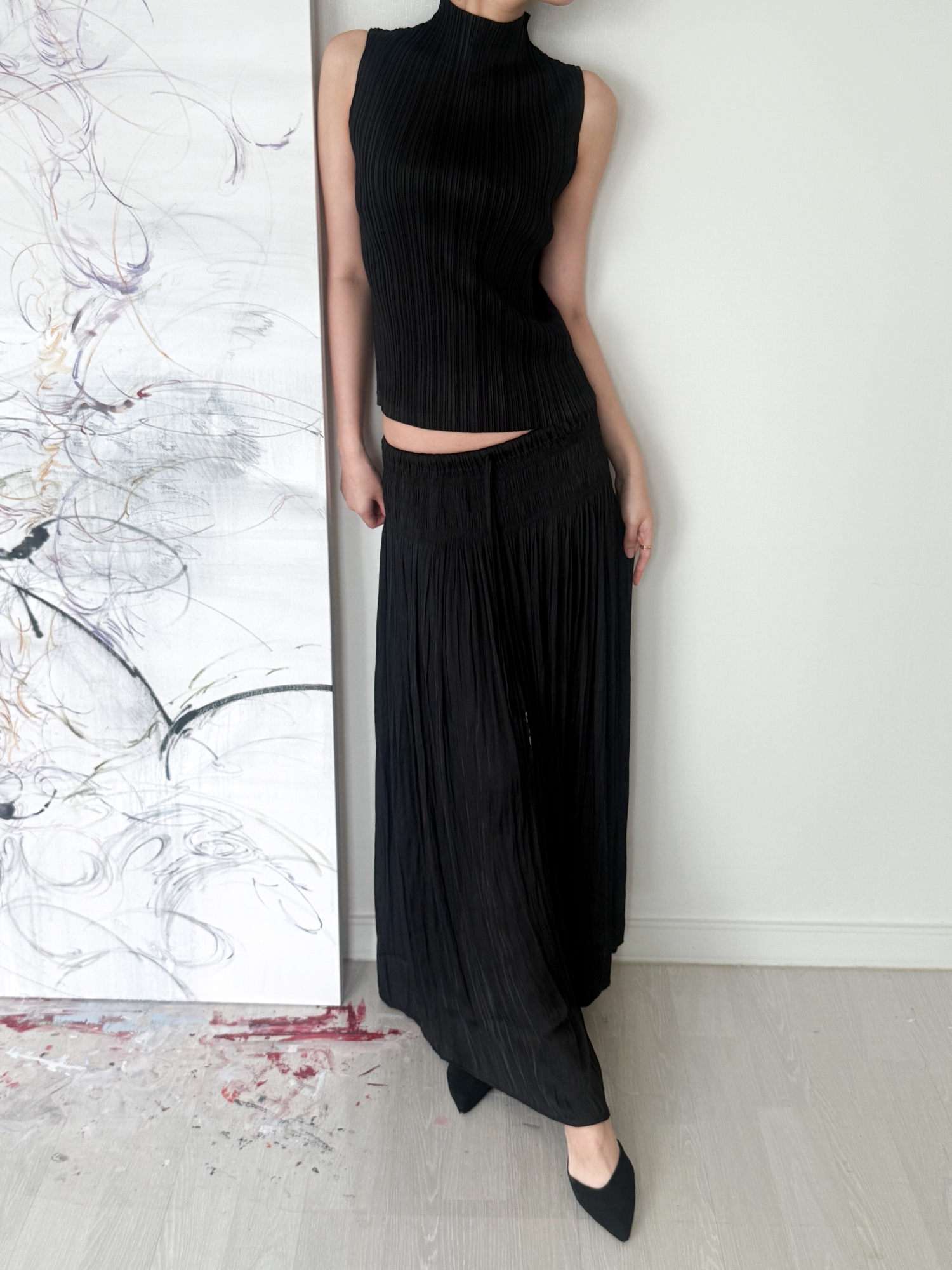 Étoile Wrinkle Maxi Skirt_Black
