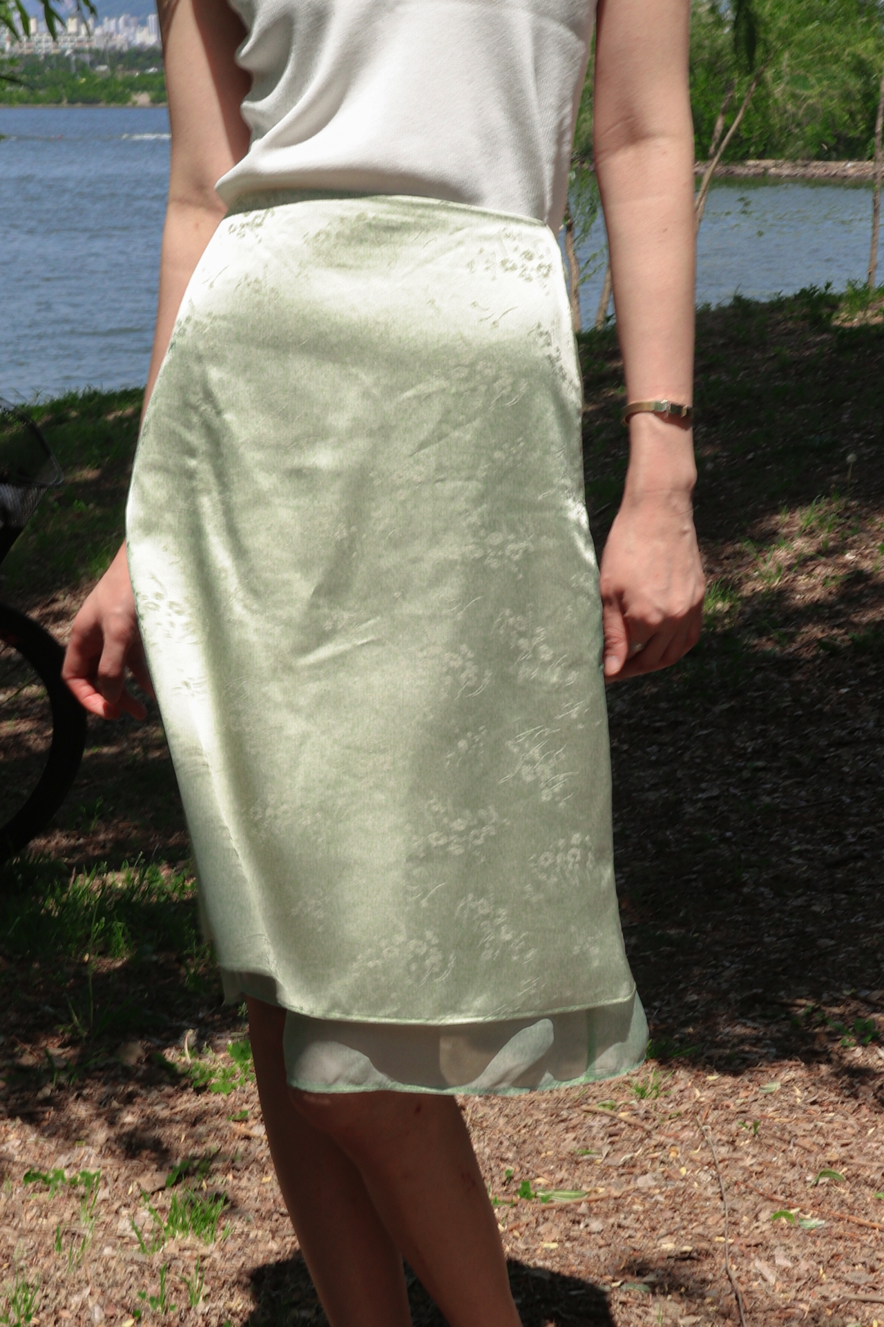 Jardin Layered Satin Skirt_Mint Green