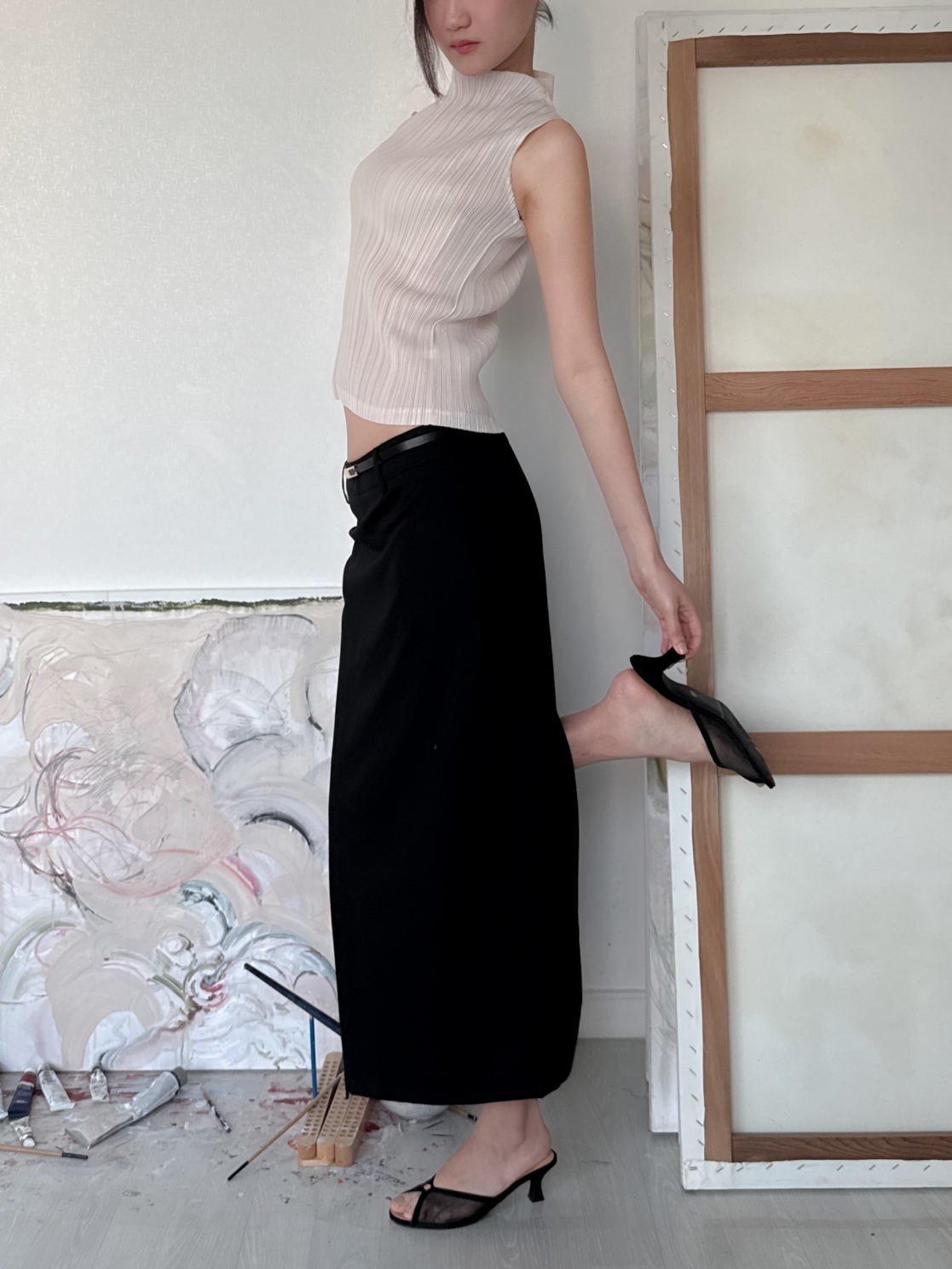 Low-Rise Tailored Maxi Skirt_Black