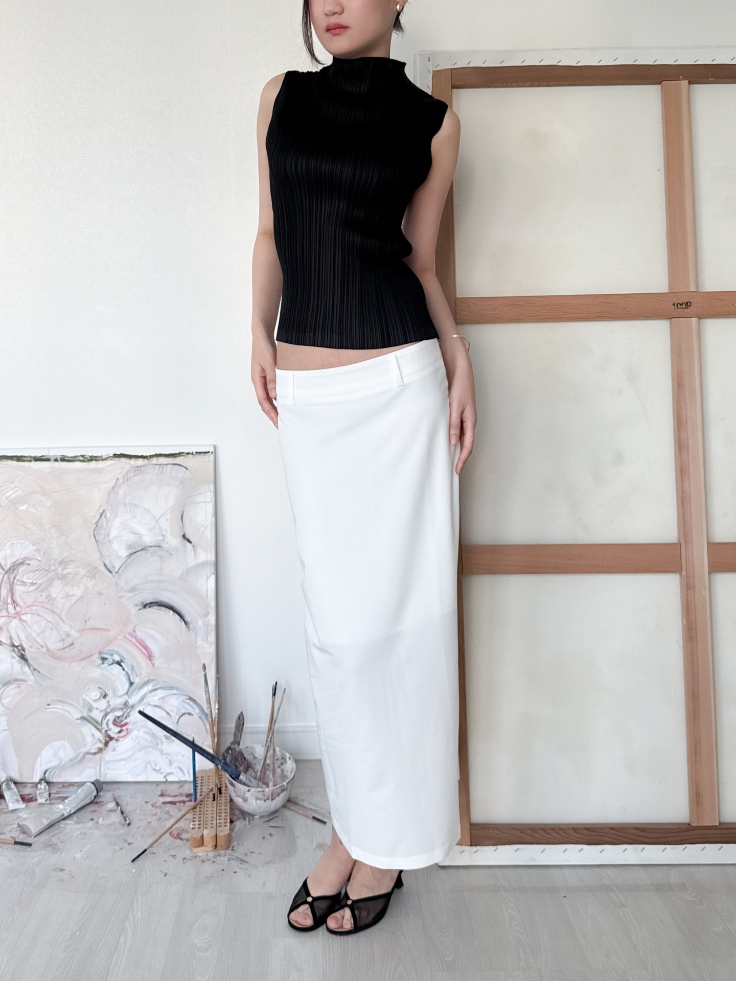 Low-Rise Tailored Maxi Skirt_White
