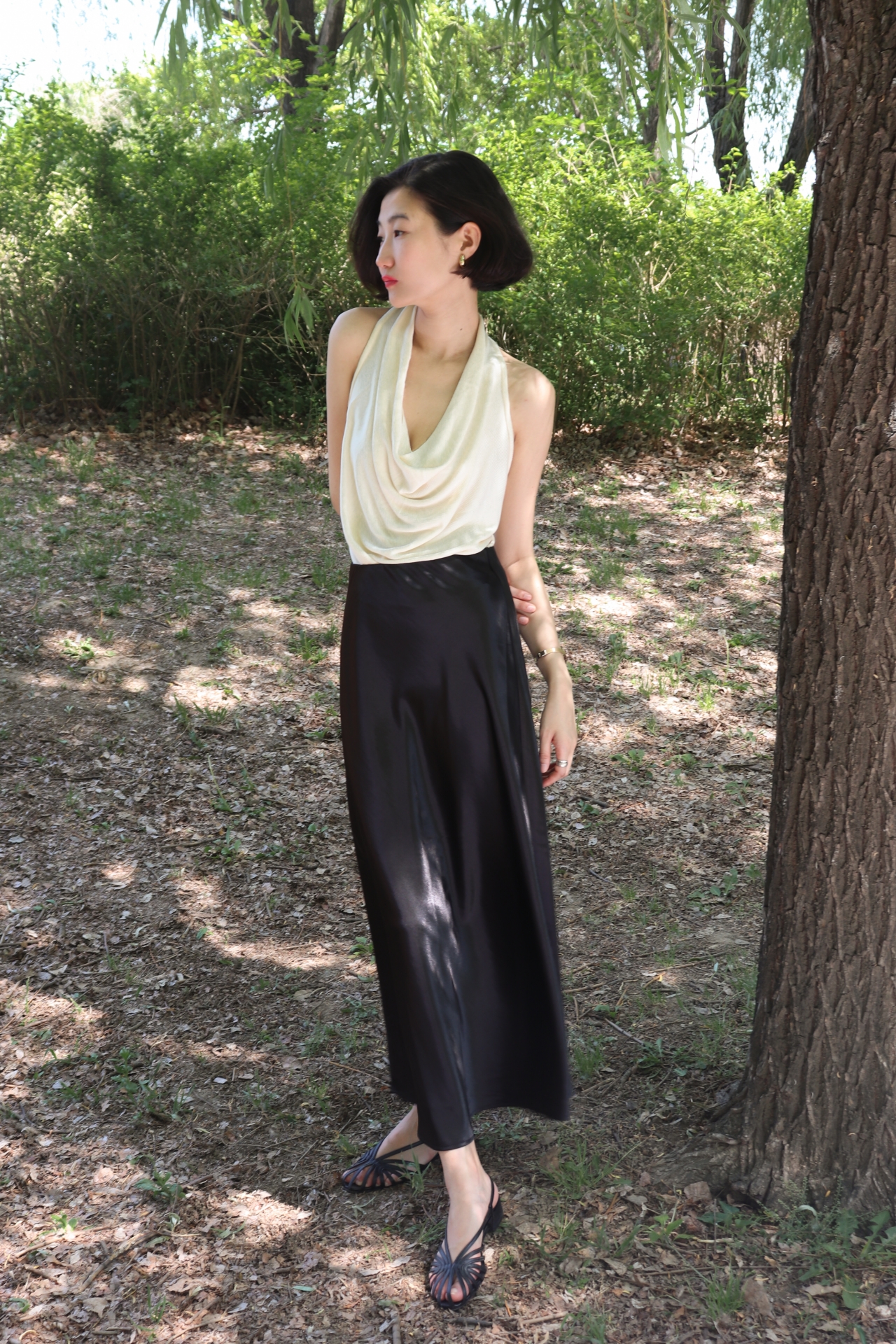 Fluid Satin Maxi Skirt_Black