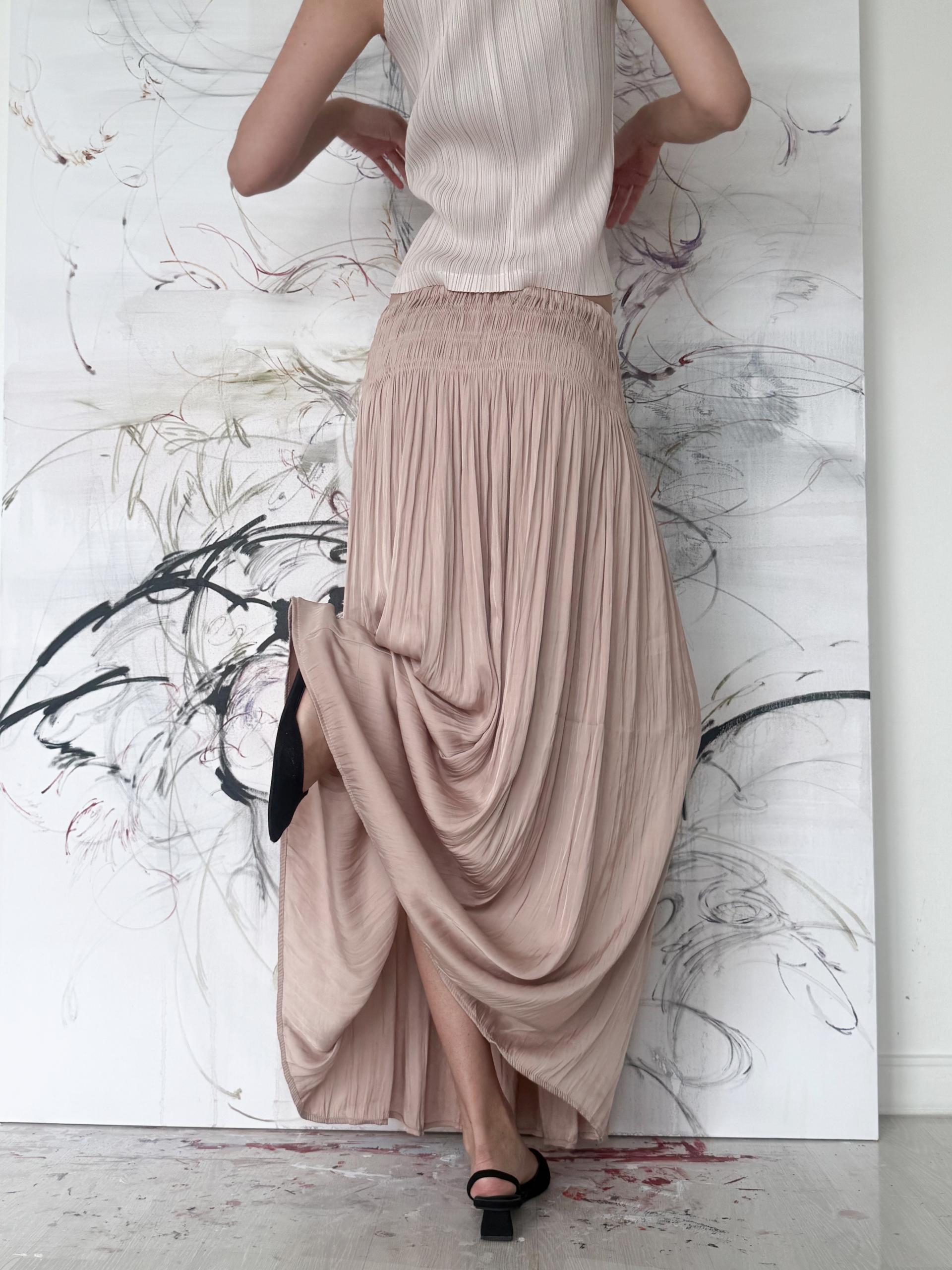 Étoile Wrinkle Maxi Skirt_Beige Pink