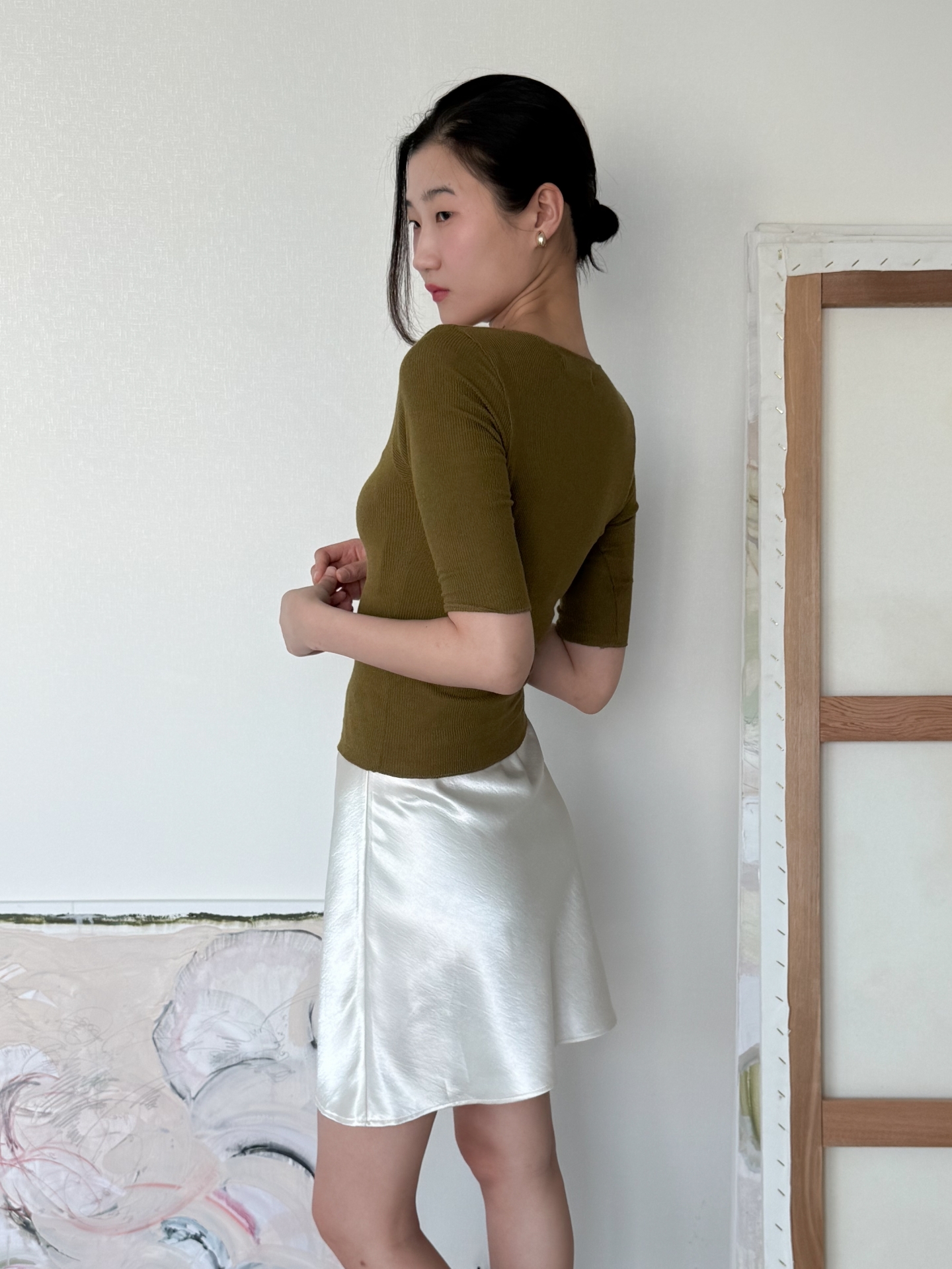 Lumière Satin Mini Skirt_Ivory
