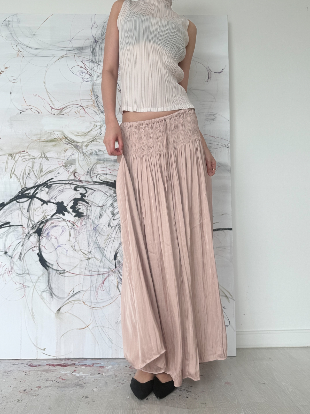 Étoile Wrinkle Maxi Skirt_Beige Pink
