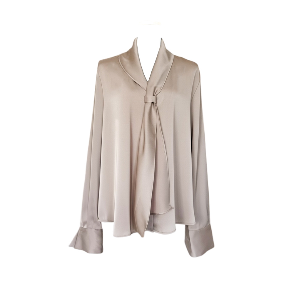 Scarf Collar Silky Blouse_Ivory