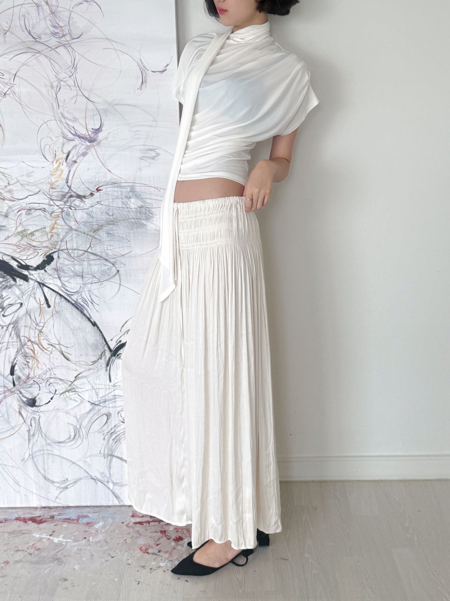 Étoile Wrinkle Maxi Skirt_Ivory