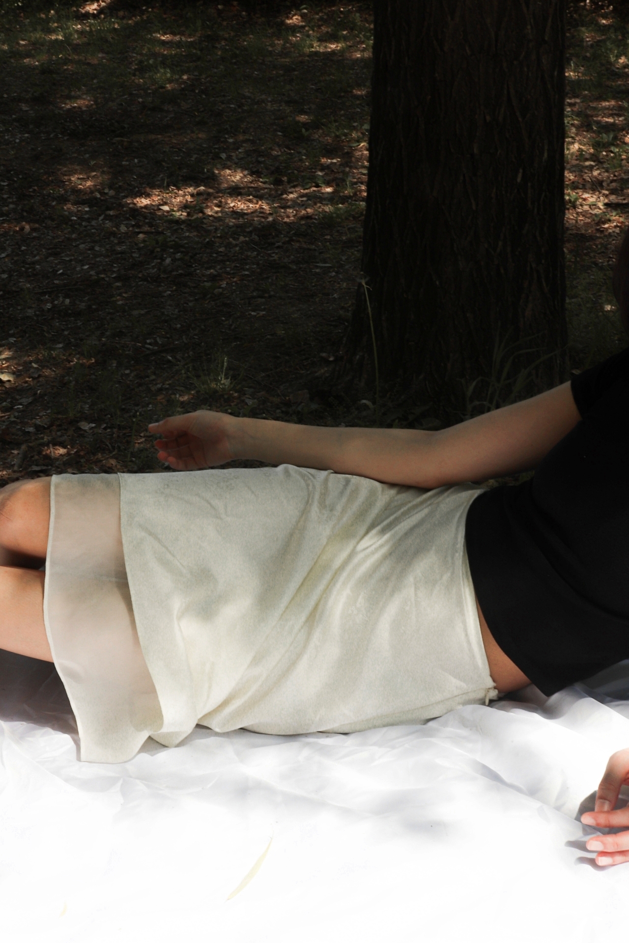 Jardin Layered Satin Skirt_Ivory