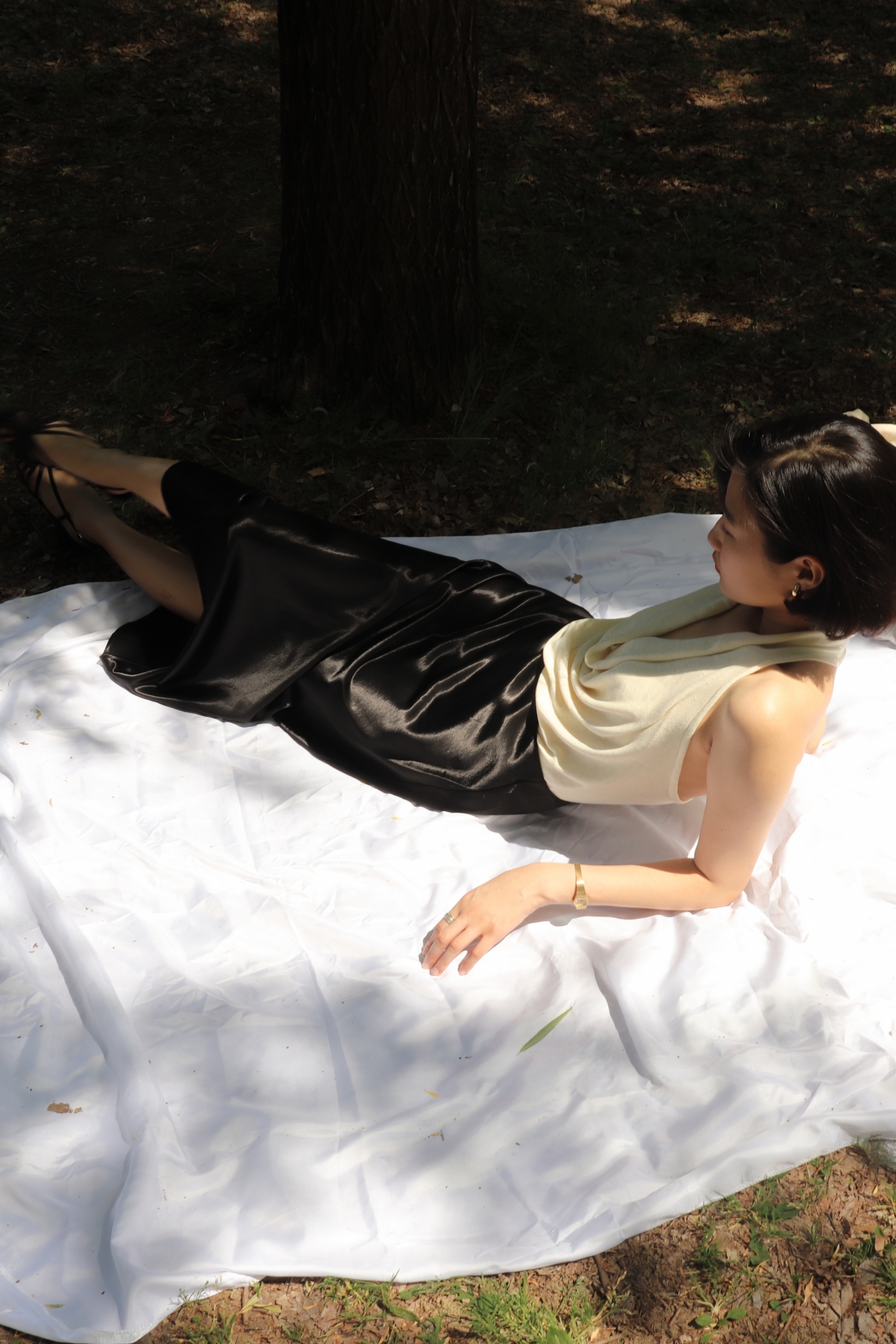 Fluid Satin Maxi Skirt_Black