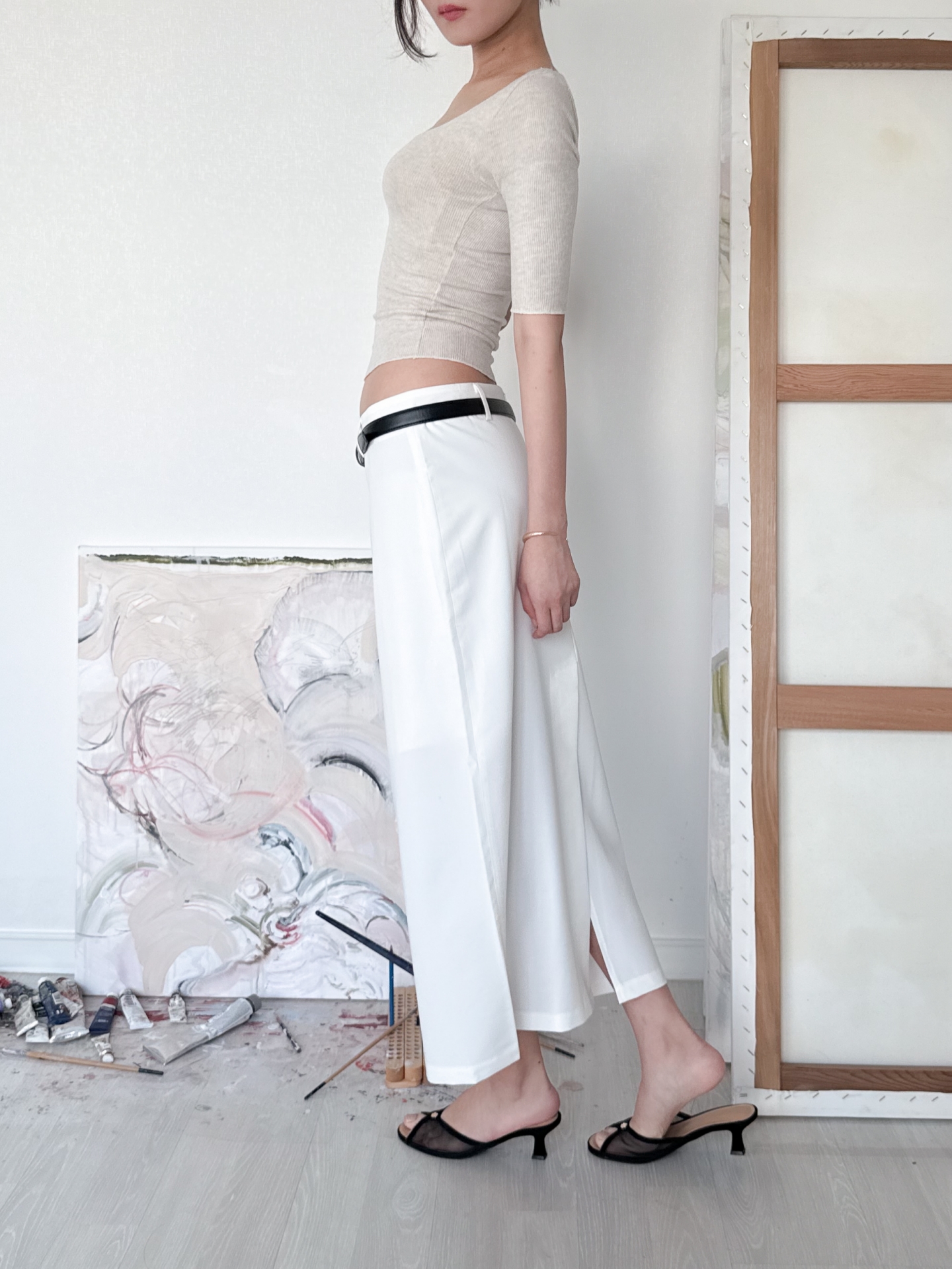 Low-Rise Tailored Maxi Skirt_White