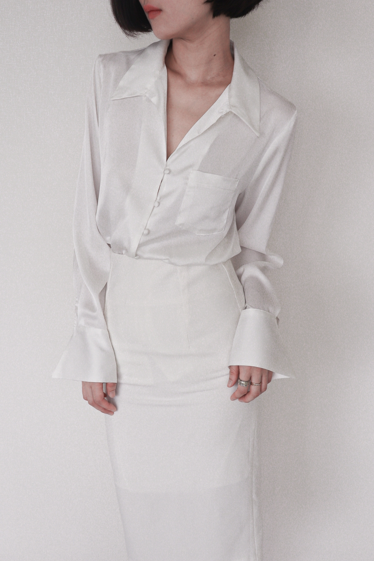 Silky Covered Button Blouse_Ivory