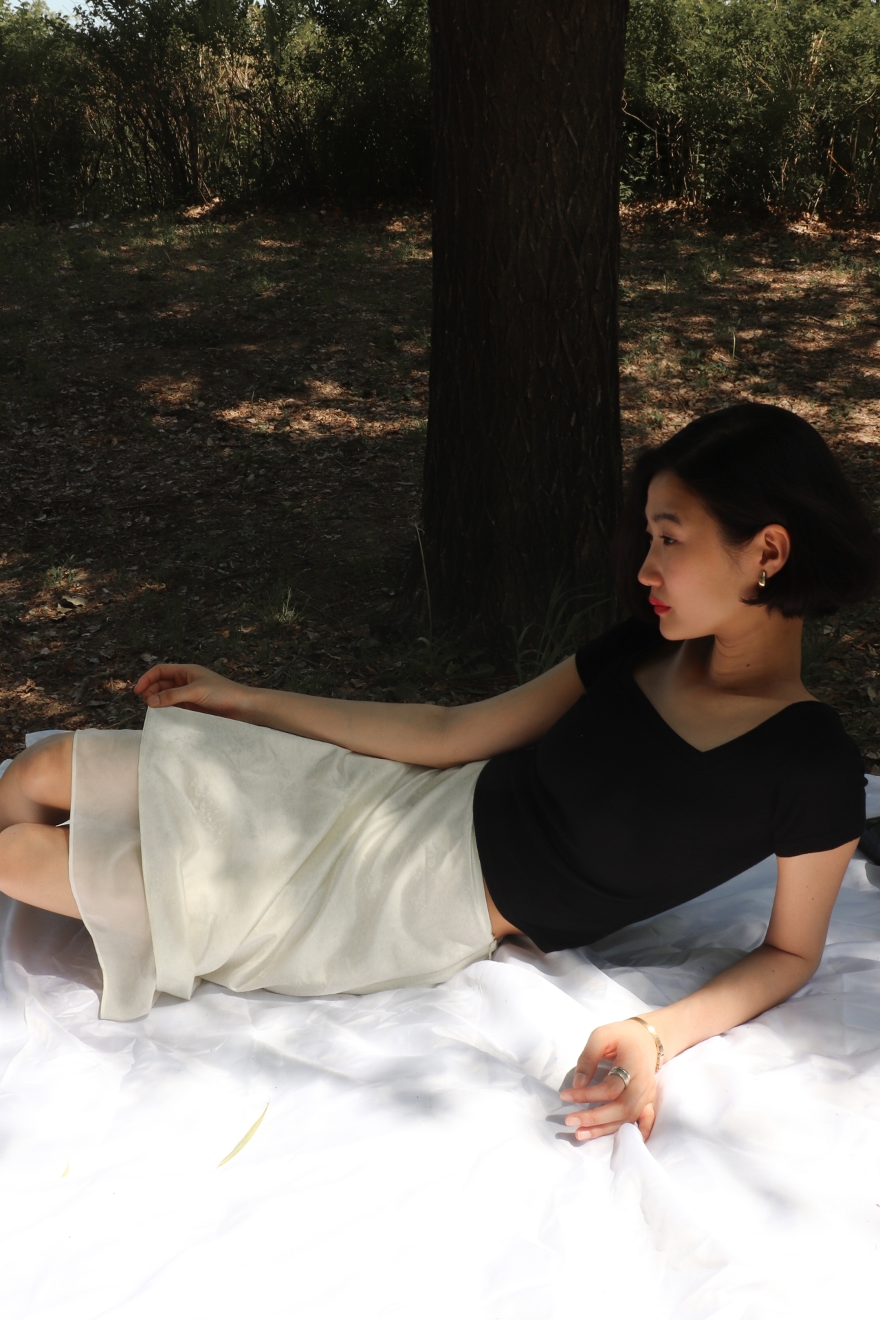 Jardin Layered Satin Skirt_Ivory