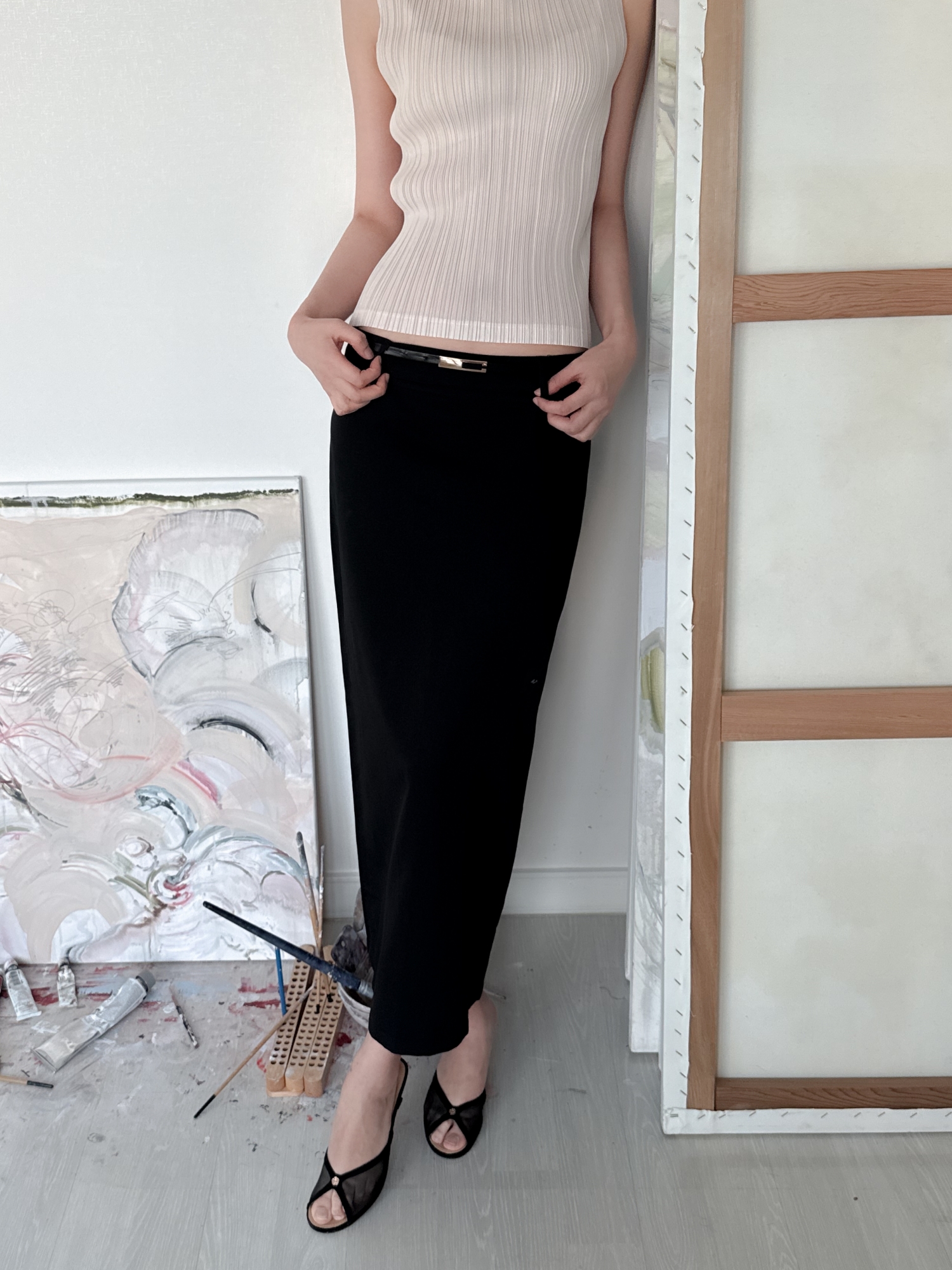 Low-Rise Tailored Maxi Skirt_White