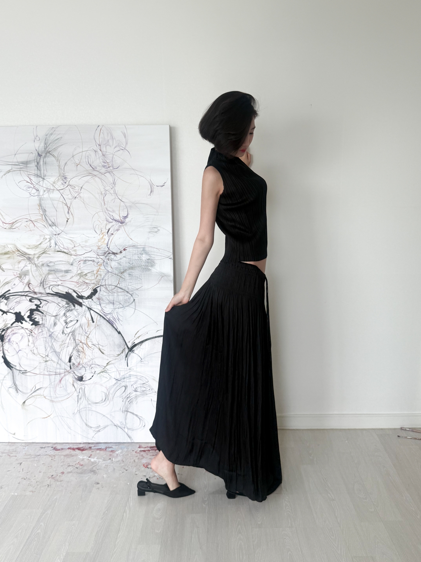 Étoile Wrinkle Maxi Skirt_Black