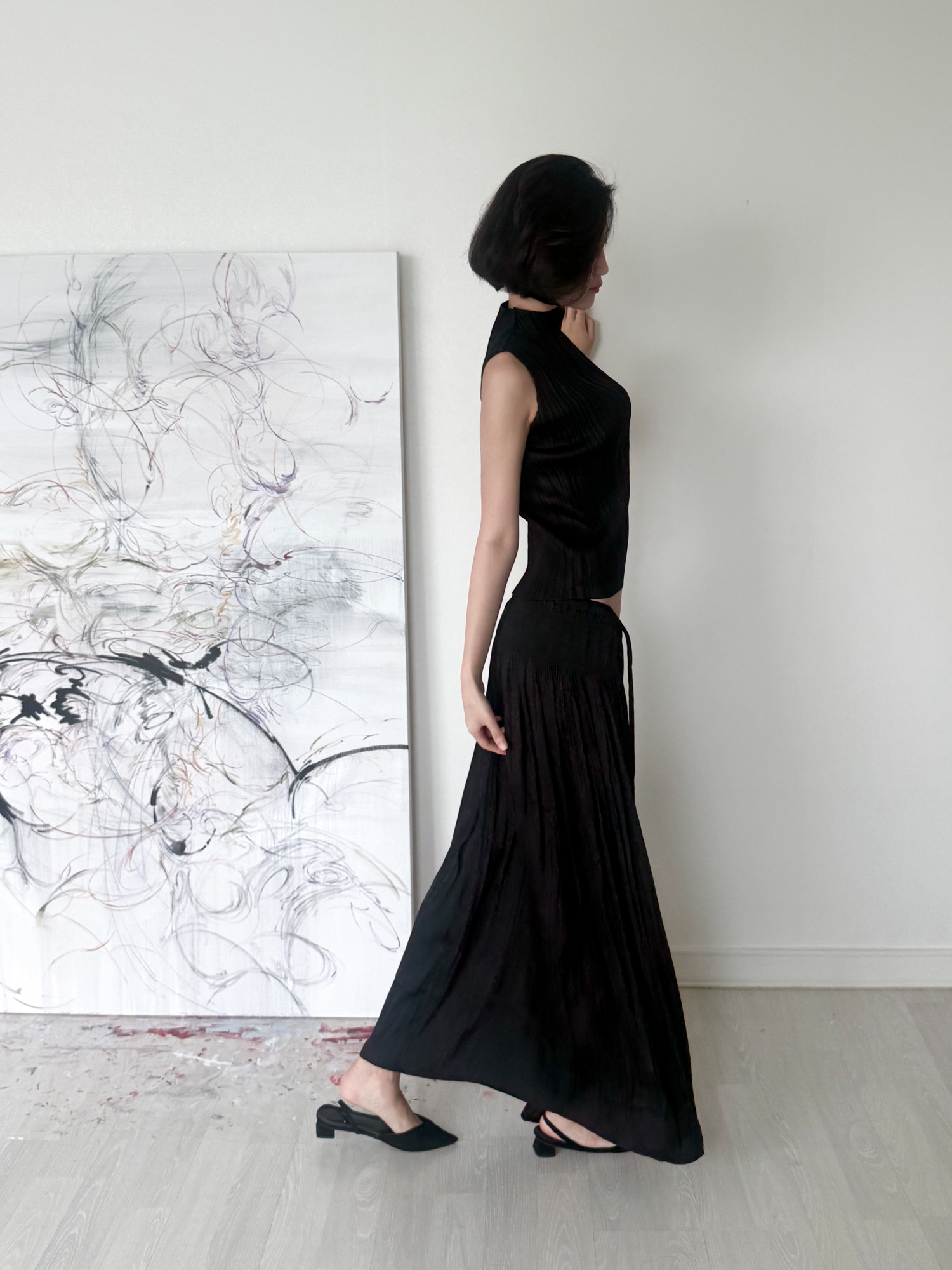 Étoile Wrinkle Maxi Skirt_Black