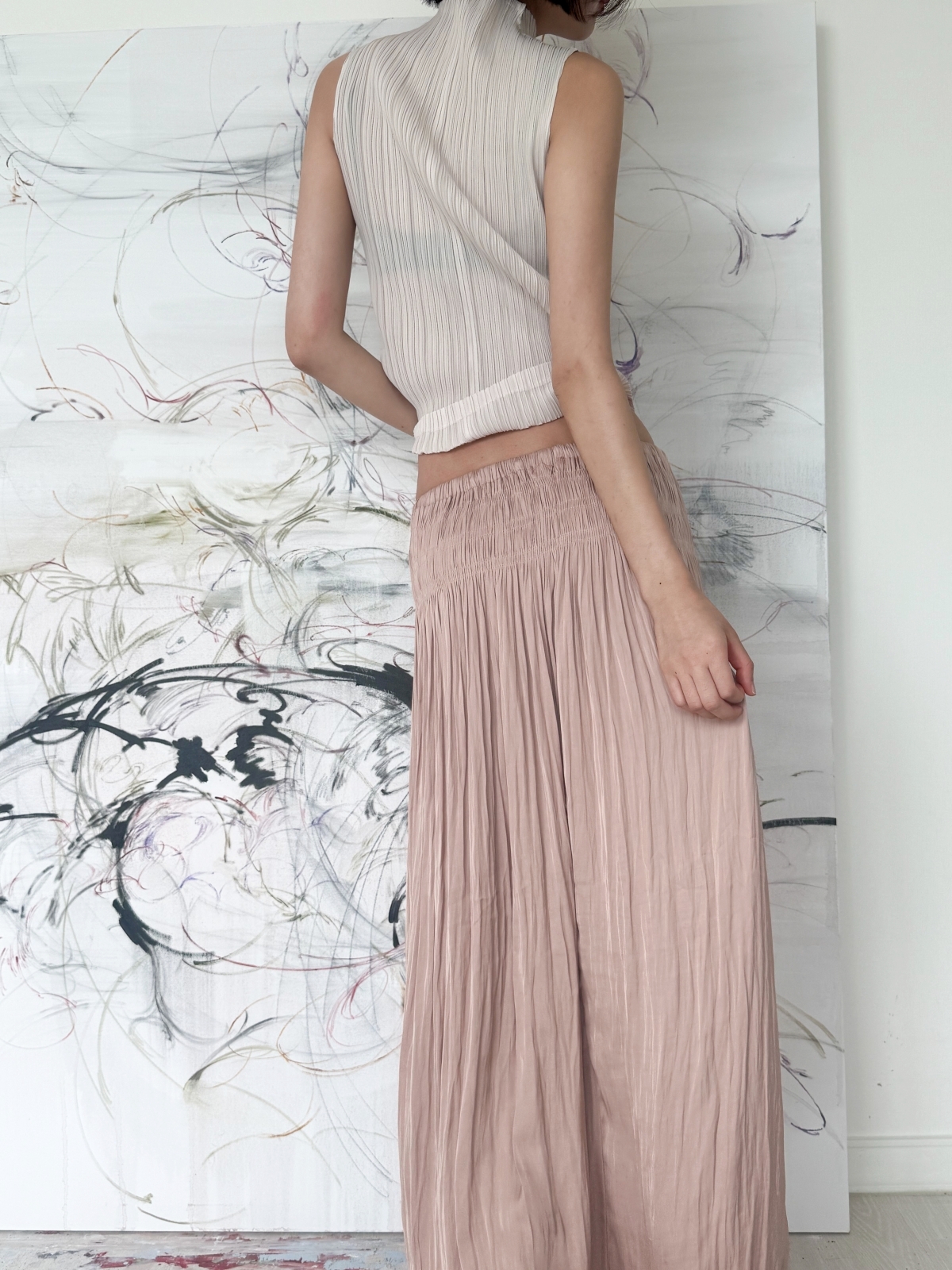 Étoile Wrinkle Maxi Skirt_Beige Pink