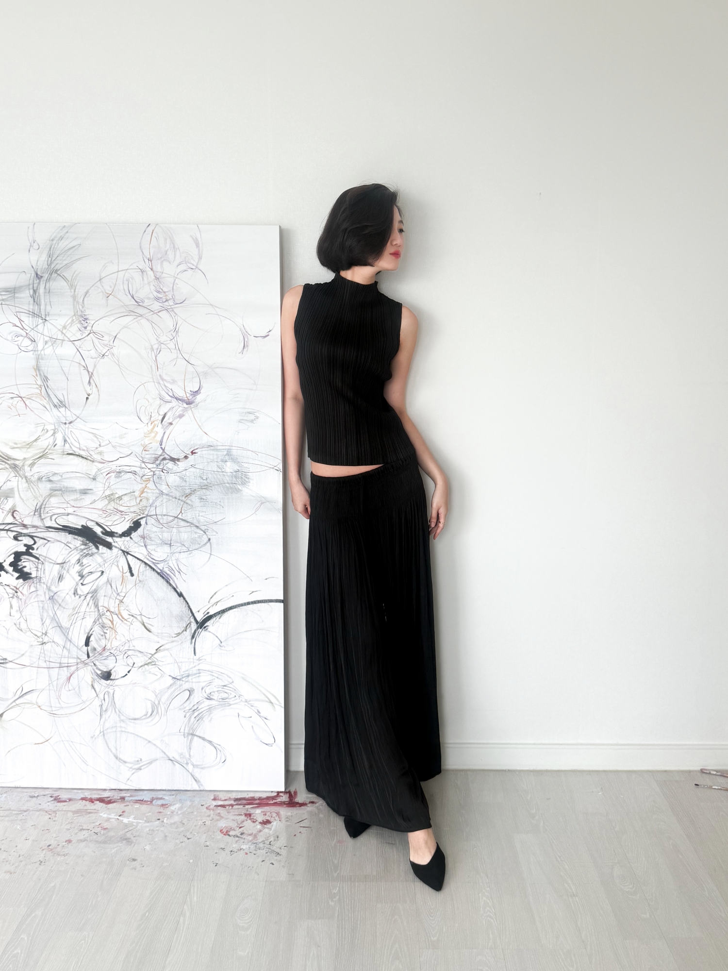 Étoile Wrinkle Maxi Skirt_Black